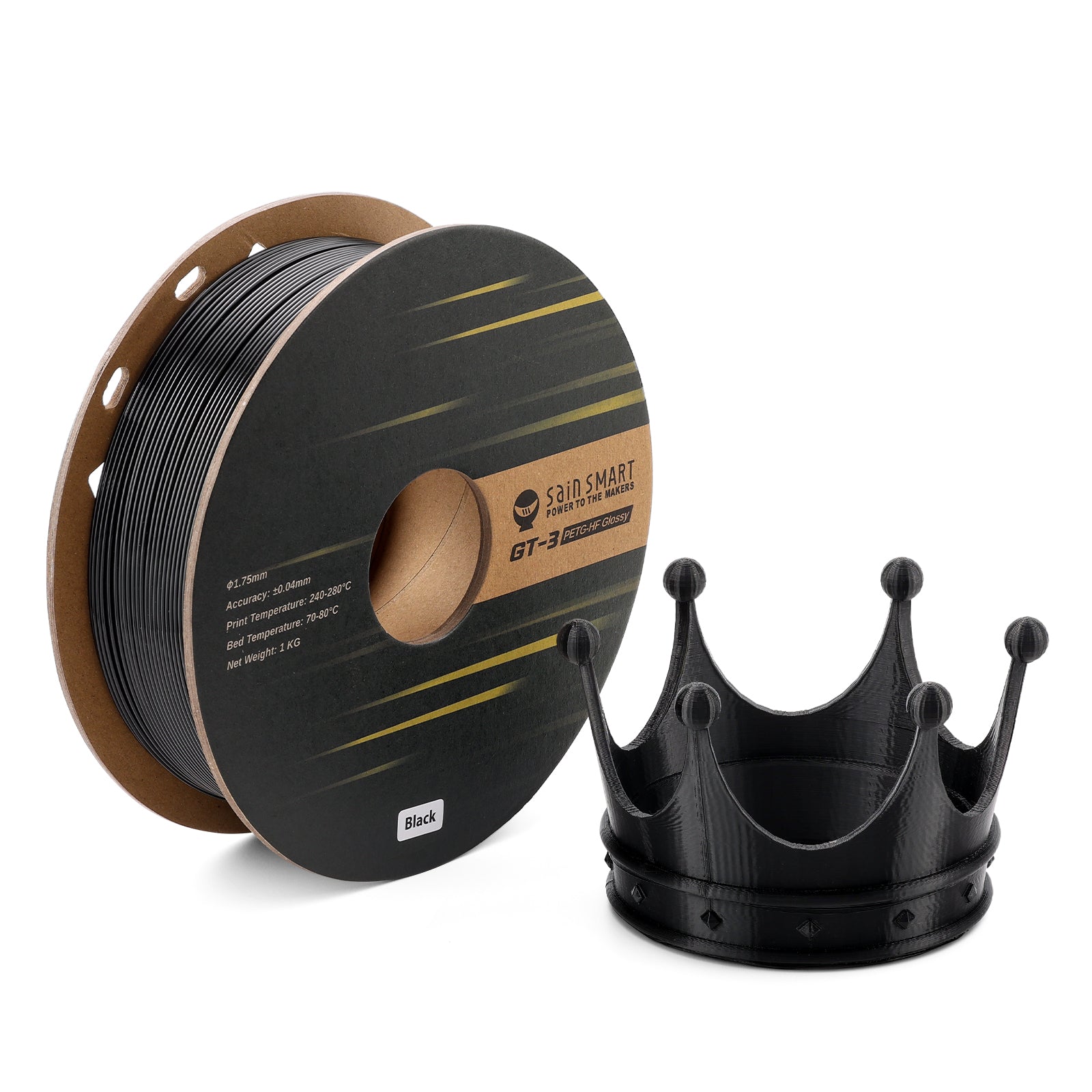 GT-3 High Speed PETG Filament, Glossy, 1.75mm, +/-0.04mm, 1KG, Black White Transparent SainSmart.com