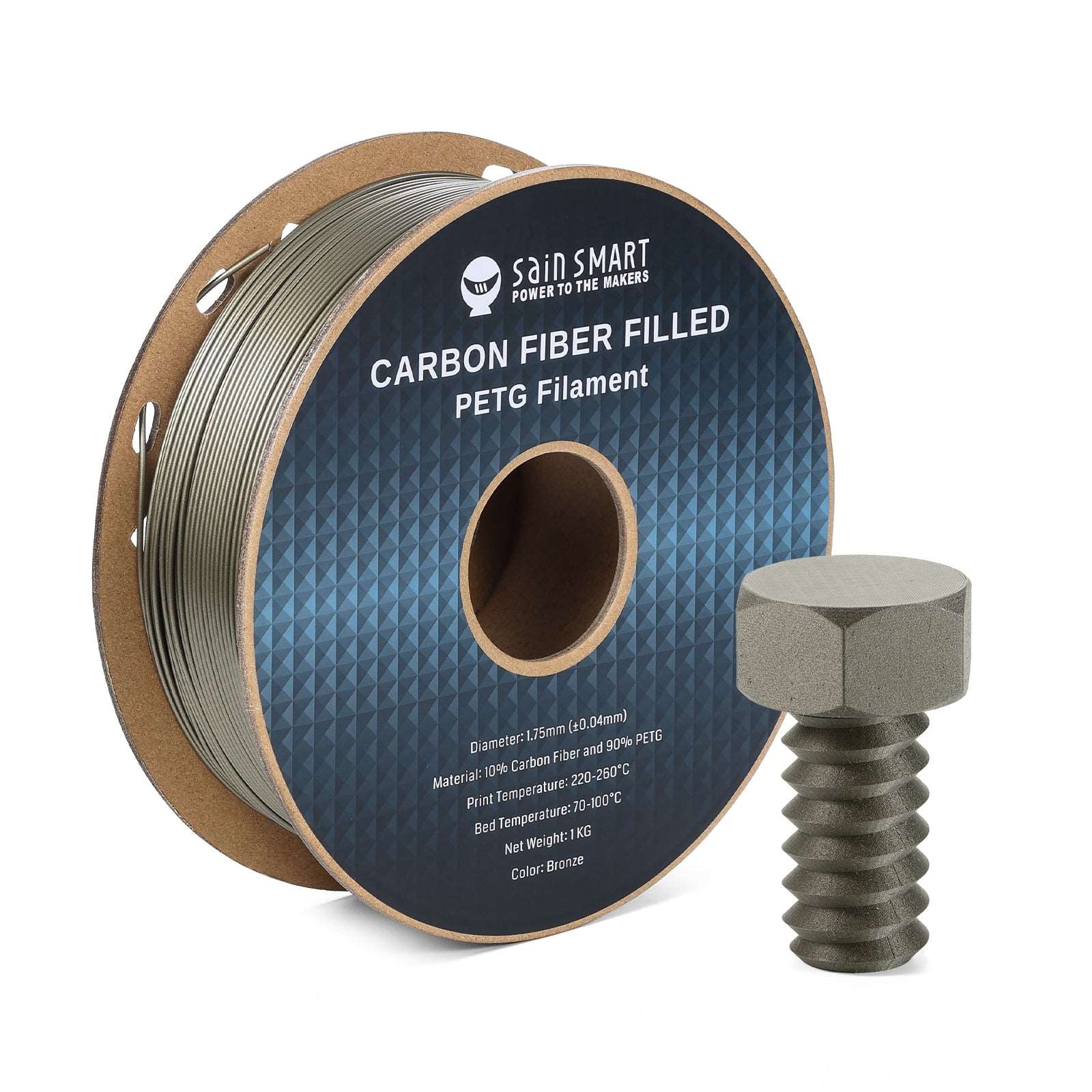 Black, Bronze Carbon Fiber PETG Filament, 1.75mm, Accuracy +/-0.04mm 1KG (2.2lbs) SainSmart.com