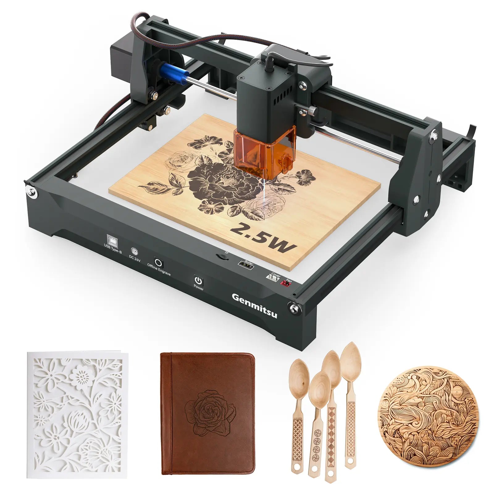 Kortek Laser Engraver Machine, 2.5W/5W/10W, ±0.01mm High Precision, IR Laser Compatible, Portable CNC Laser Cutter SainSmart.com