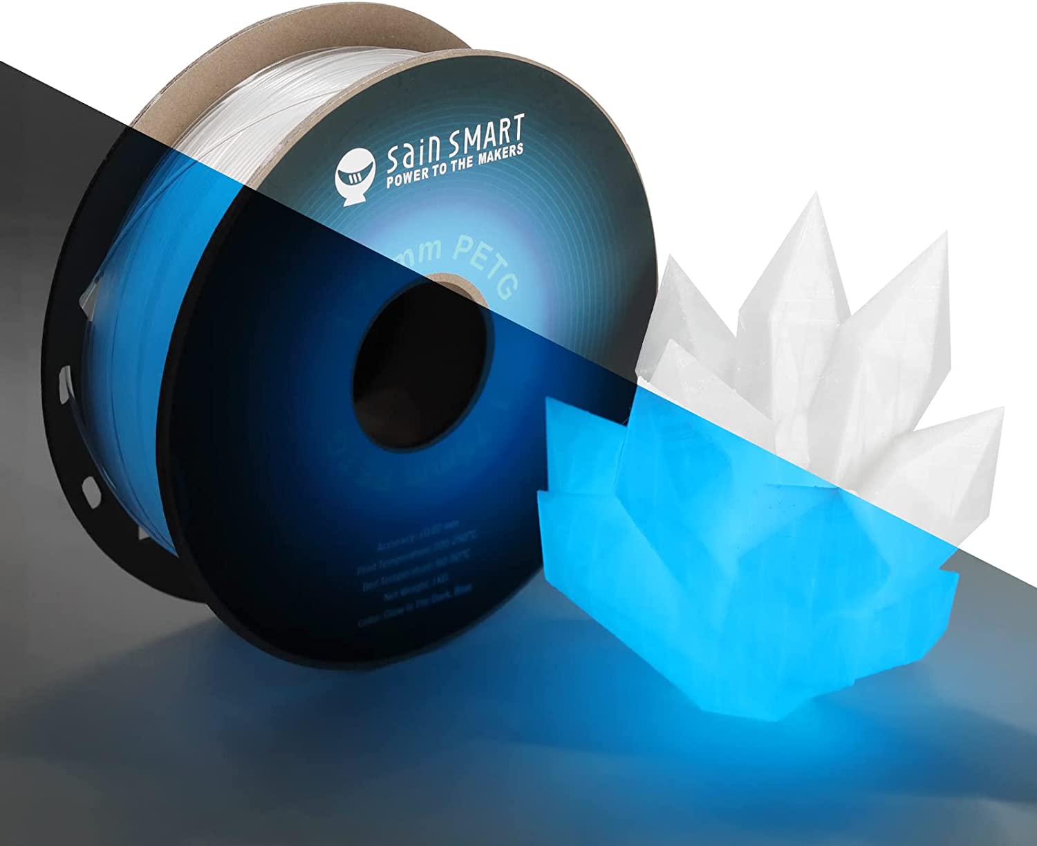 Glow-in-the-dark Blue 1.75mm PRO-3 PETG Filament, 1kg SainSmart.com