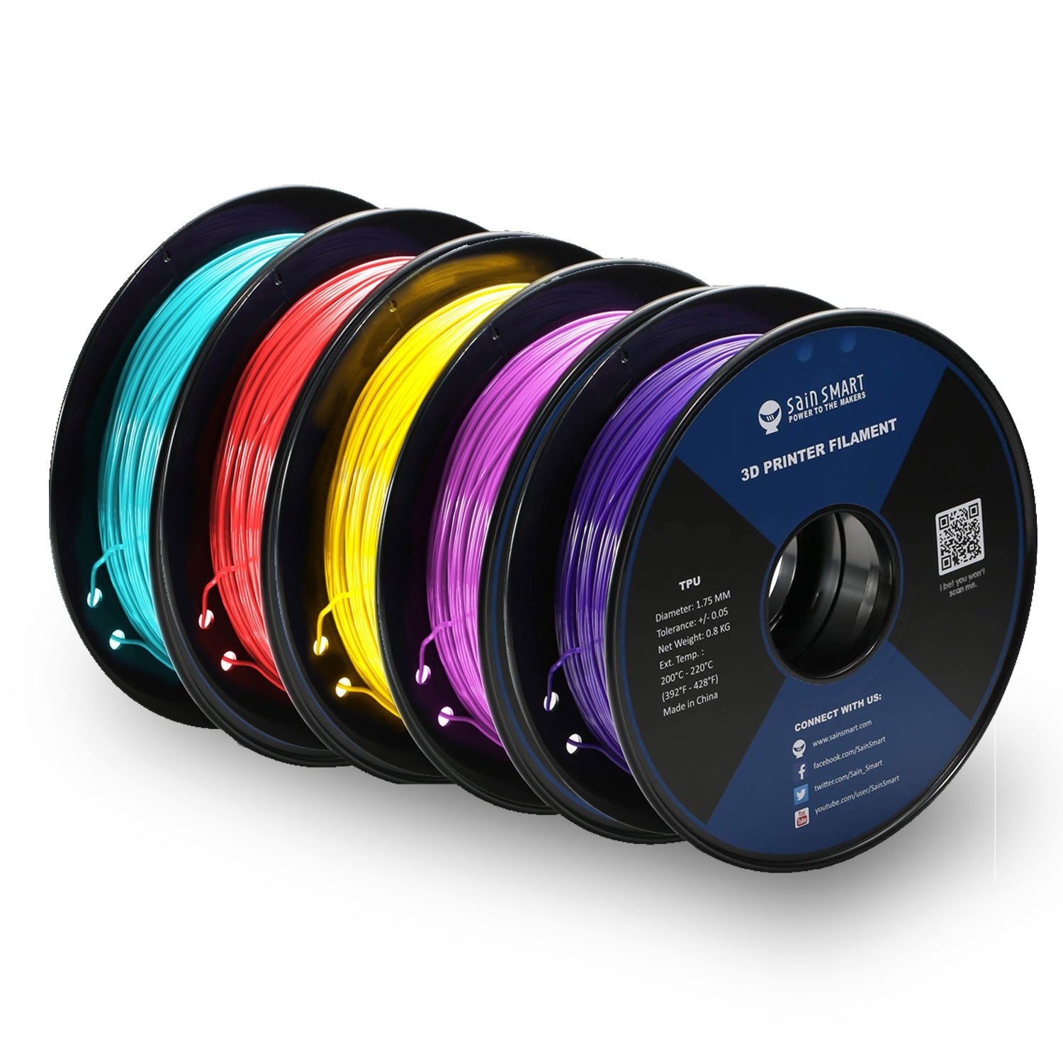 Neon Color TPU Filament Bundle Kit, Cyberpunk Color 1.75mm 0.8kg/1.76lb SainSmart.com