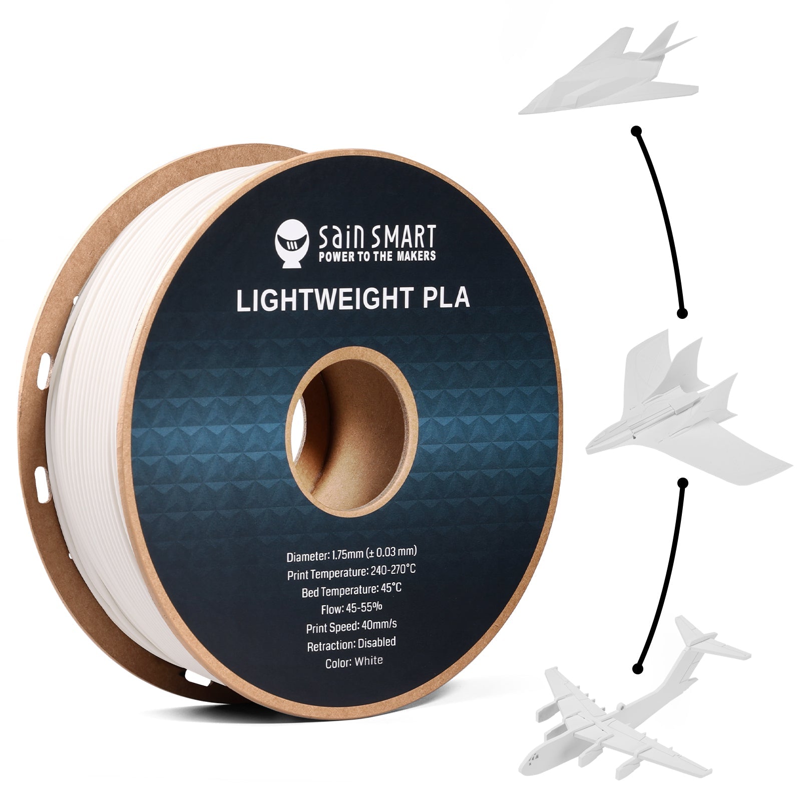 LW-PLA Filament, 1.75mm, Black & White, 1KG, Lightweight Low-Density Active Foaming PLA for 3D Print RC Planes Drone Parts SainSmart.com