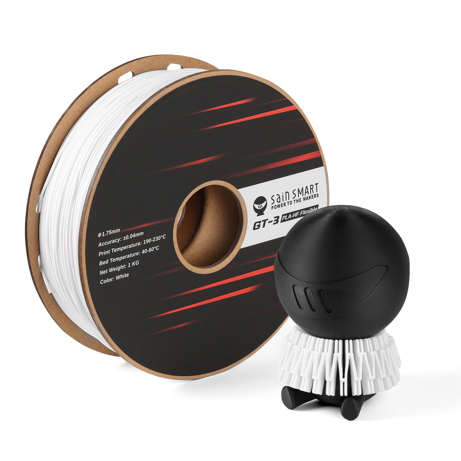 GT-3 High Flowability Flexible PLA Filament 1.75mm, 1KG, ±0.04mm, Black/White SainSmart.com