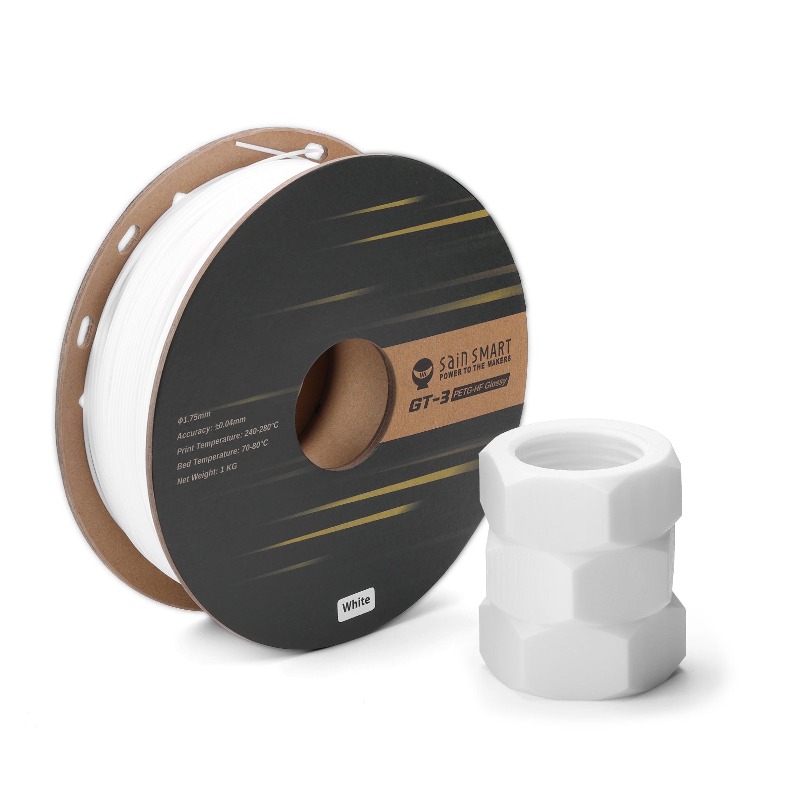 GT-3 High Speed PETG Filament, Glossy, 1.75mm, +/-0.04mm, 1KG, Black White Transparent SainSmart.com