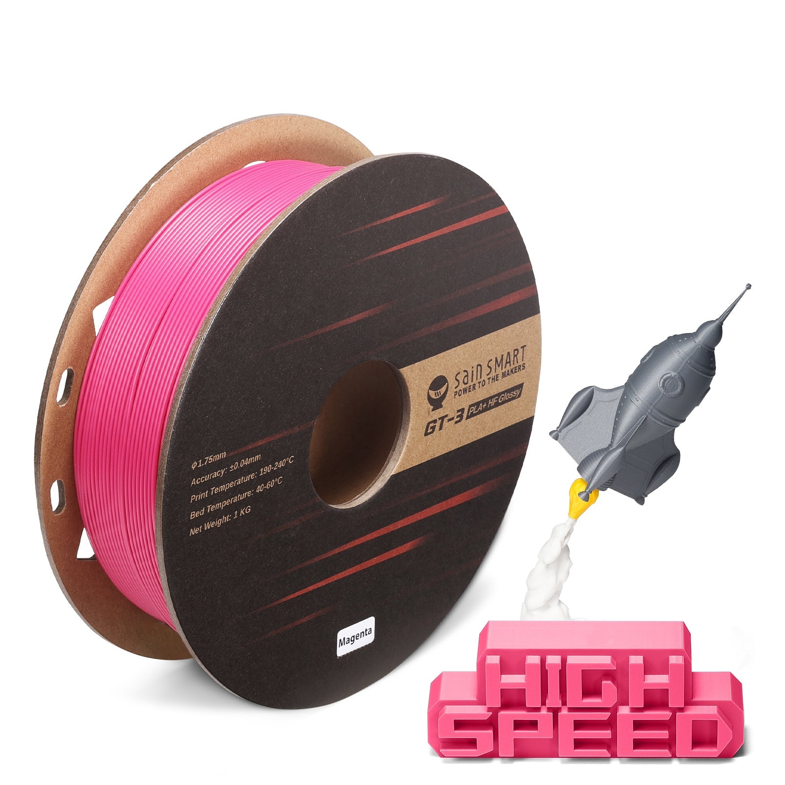 GT-3 High Speed Glossy PLA+ Filament 1.75mm, 1KG, ±0.04mm, Cyan/Magenta/Yellow/Silver SainSmart.com