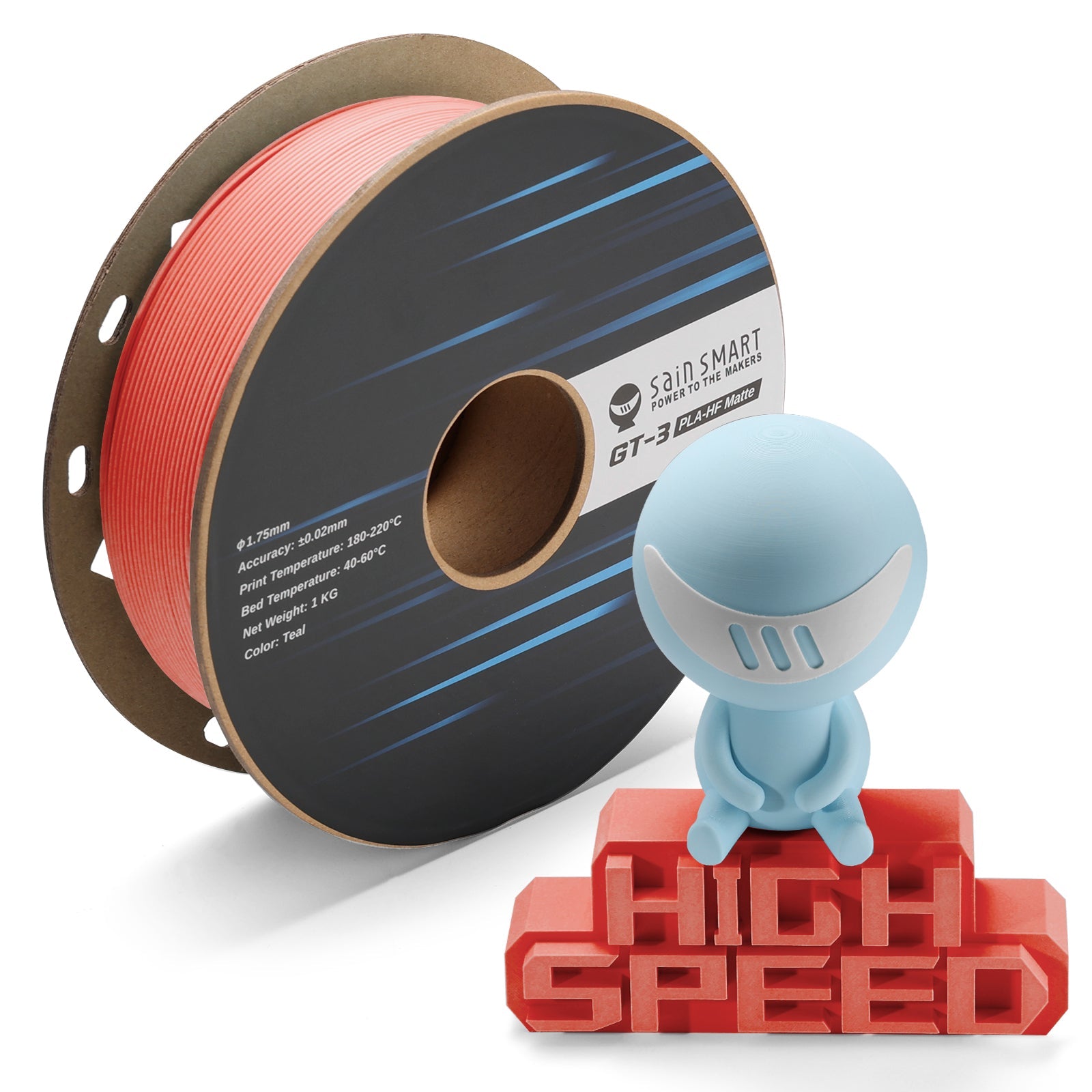 GT-3 High Speed Matte PLA Filament 1.75mm, 1KG, ±0.02mm, Black/White/Teal/Mint/Red/Grey SainSmart.com