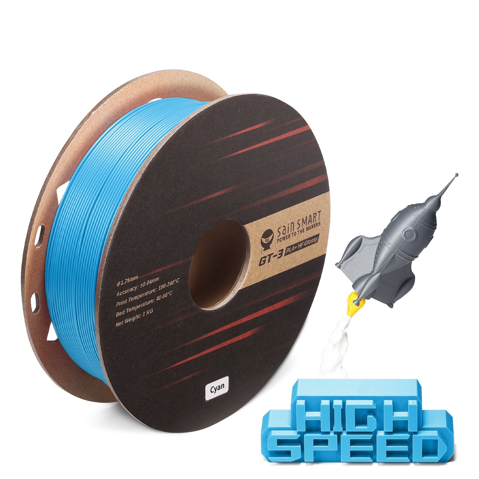 GT-3 High Speed Glossy PLA+ Filament 1.75mm, 1KG, ±0.04mm, Cyan/Magenta/Yellow/Silver SainSmart.com