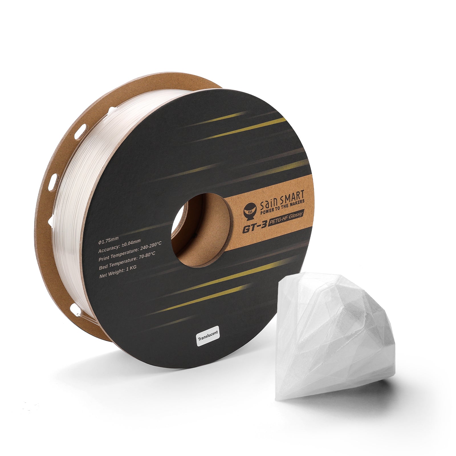 GT-3 High Speed PETG Filament, Glossy, 1.75mm, +/-0.04mm, 1KG, Black White Transparent SainSmart.com