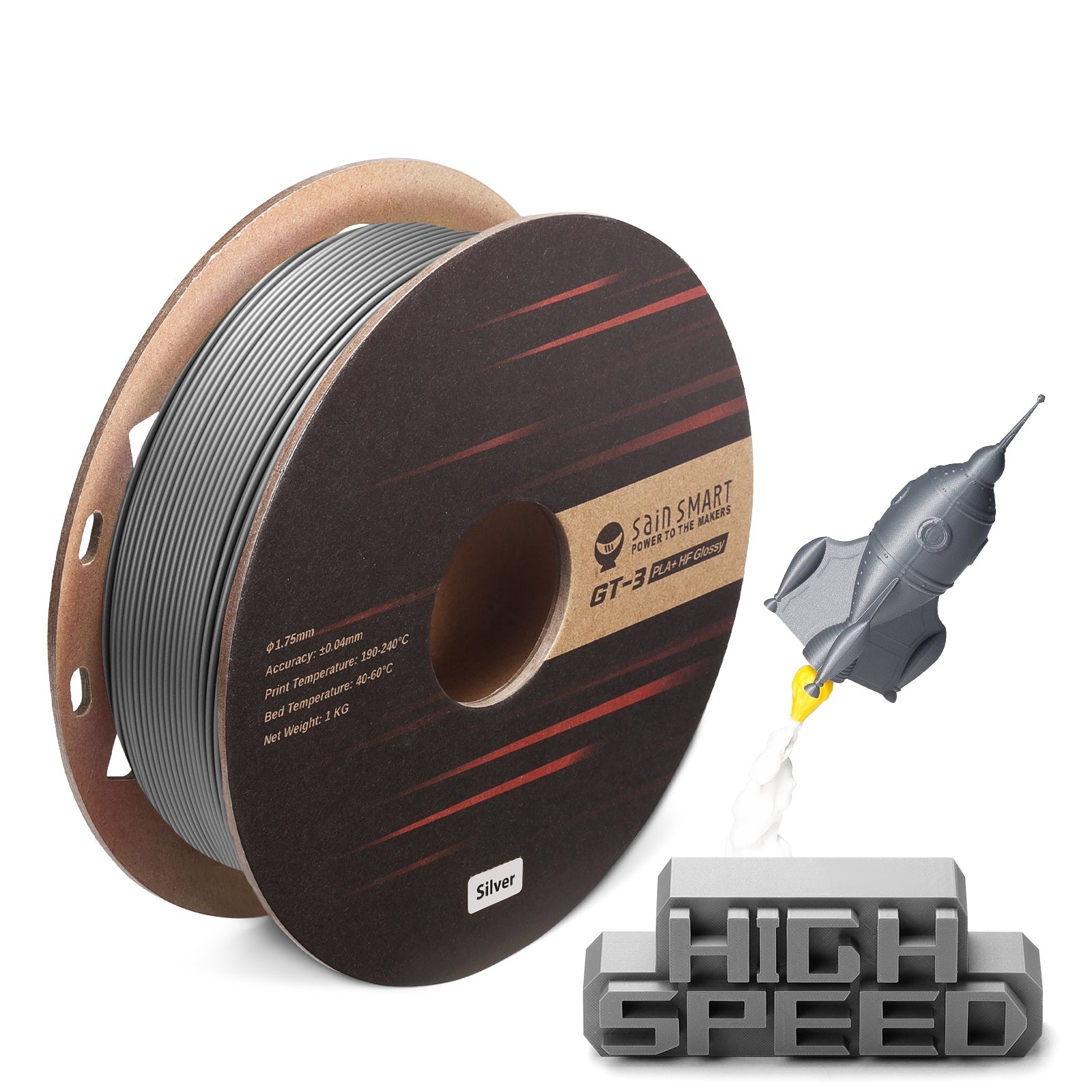 GT-3 High Speed Glossy PLA+ Filament 1.75mm, 1KG, ±0.04mm, Cyan/Magenta/Yellow/Silver SainSmart.com