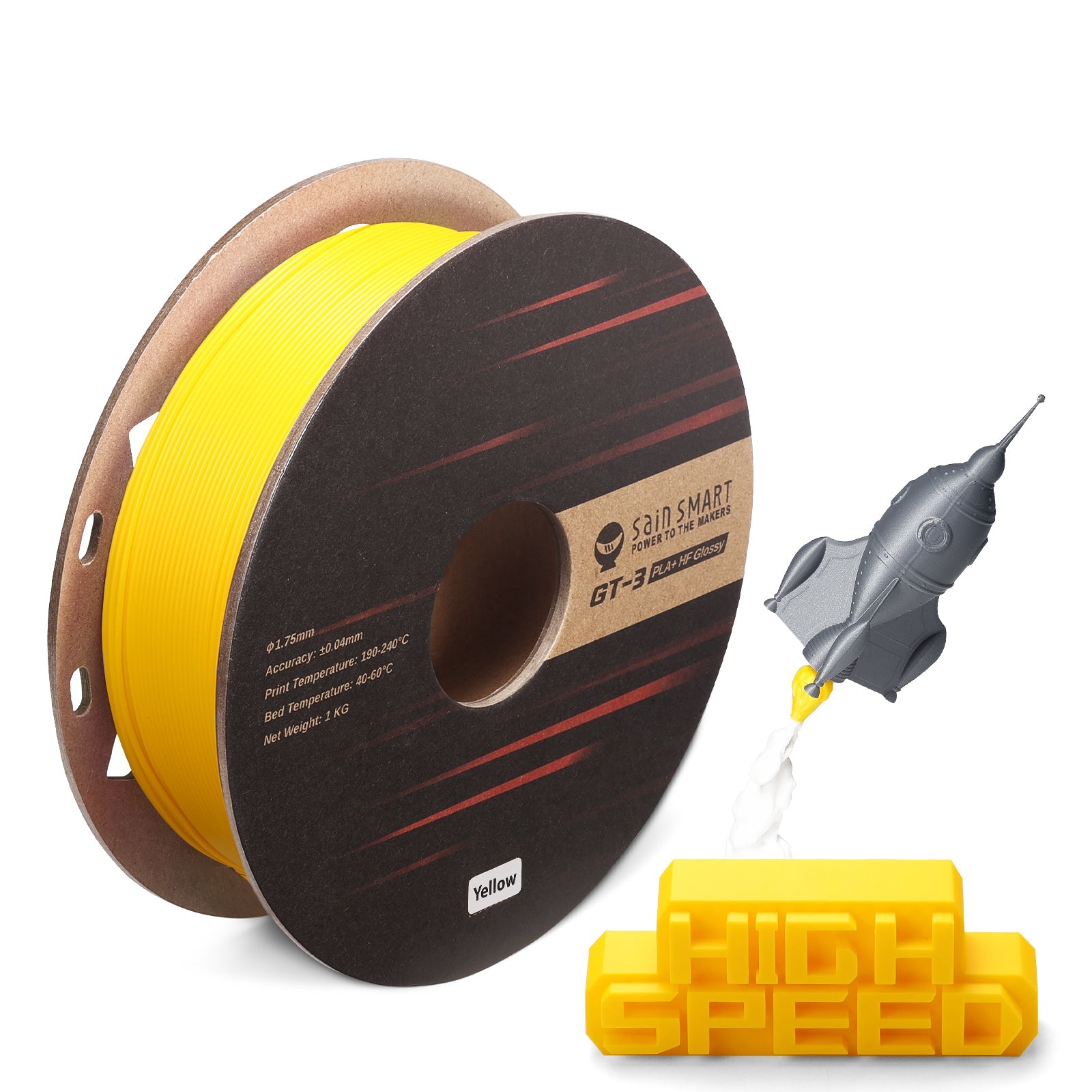 GT-3 High Speed Glossy PLA+ Filament 1.75mm, 1KG, ±0.04mm, Cyan/Magenta/Yellow/Silver SainSmart.com