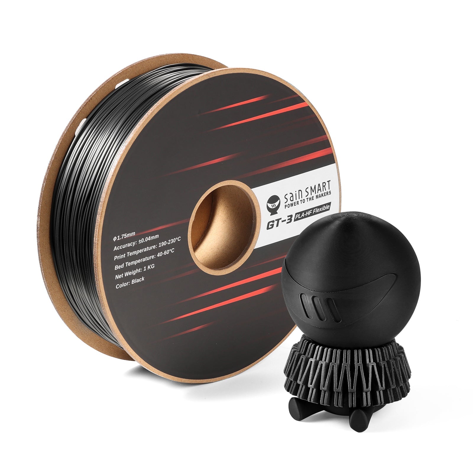 GT-3 High Flowability Flexible PLA Filament 1.75mm, 1KG, ±0.04mm, Black/White SainSmart.com