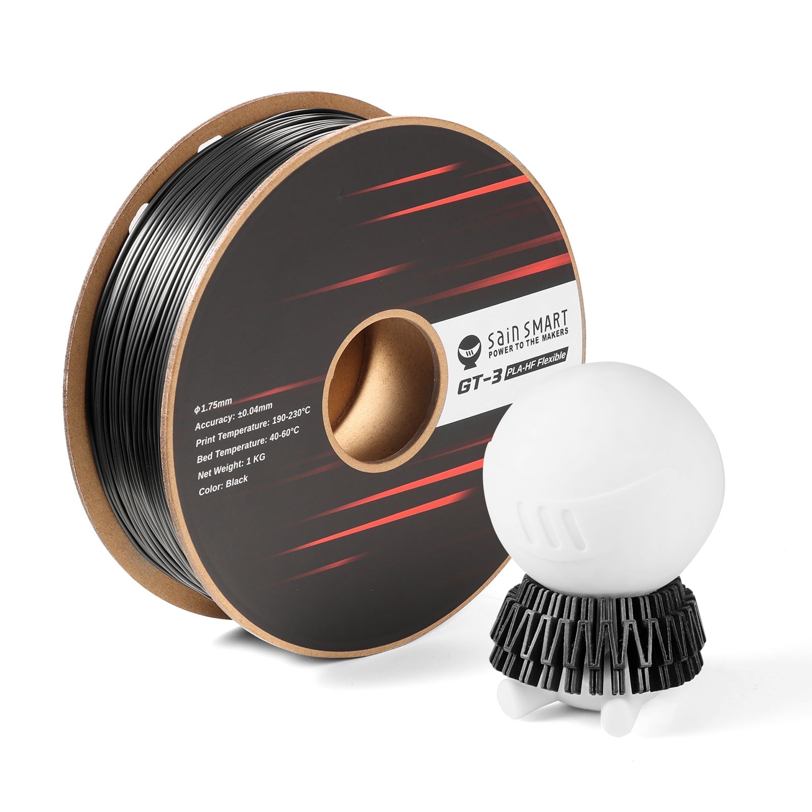 GT-3 High Flowability Flexible PLA Filament 1.75mm, 1KG, ±0.04mm, Black/White SainSmart.com