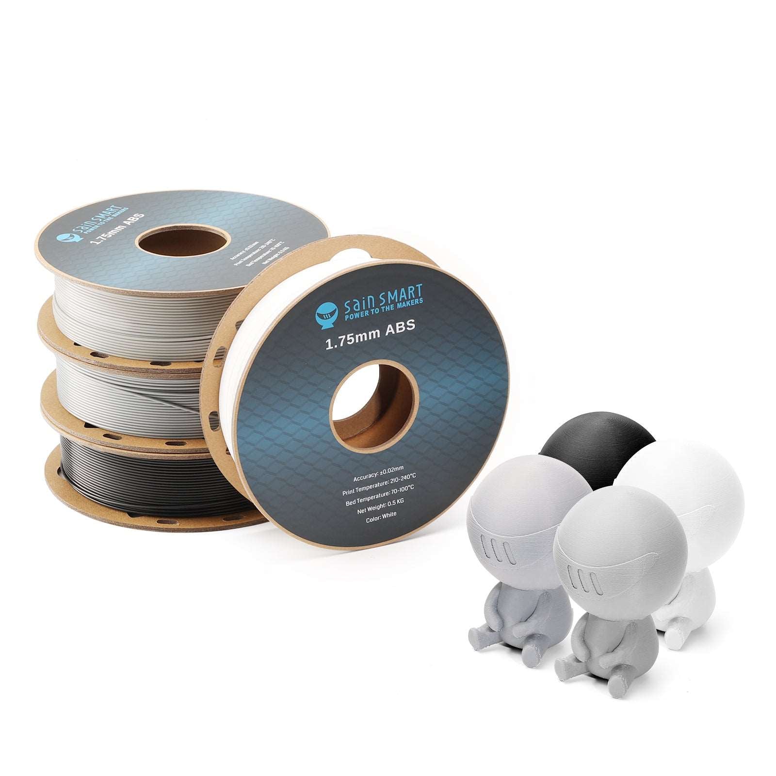 Black, White, Gray, Silver, 1.75mm ABS Filament 1.75mm, 500g x 4 Pack SainSmart.com