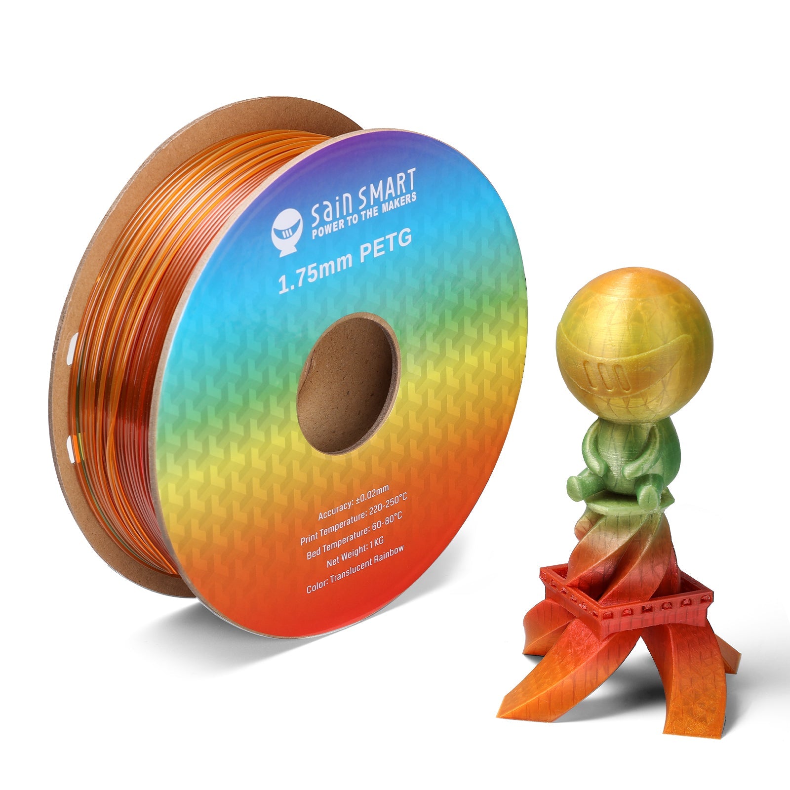 Translucent Rainbow, 1.75mm PRO-3 PETG Filament, 1kg SainSmart.com