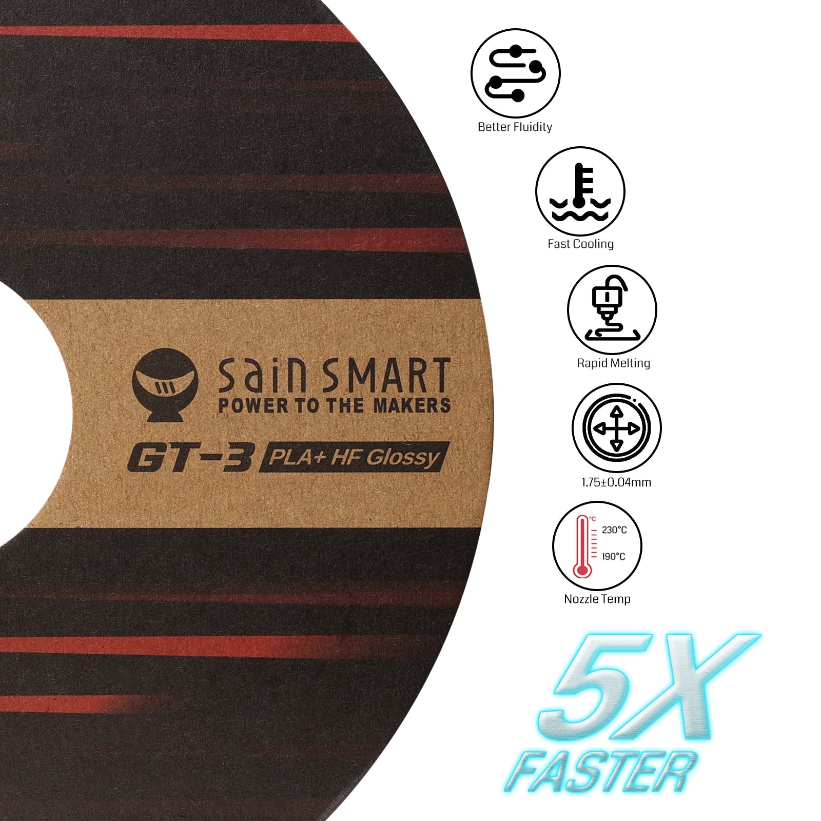 GT-3 High Speed Glossy PLA+ Filament 1.75mm, 1KG, ±0.04mm, Cyan/Magenta/Yellow/Silver SainSmart.com