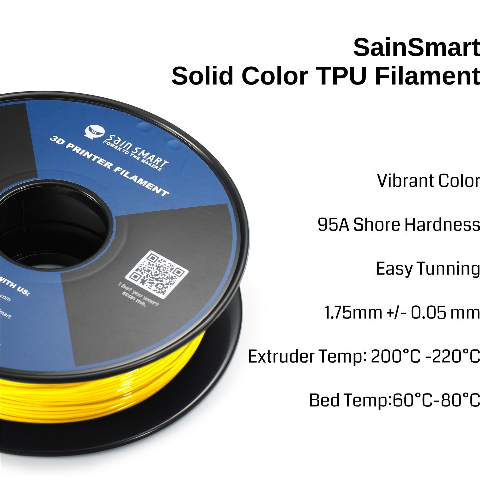 Neon Yellow, Cyberpunk Color TPU 1.75mm Filament 0.8kg/1.76lb SainSmart.com