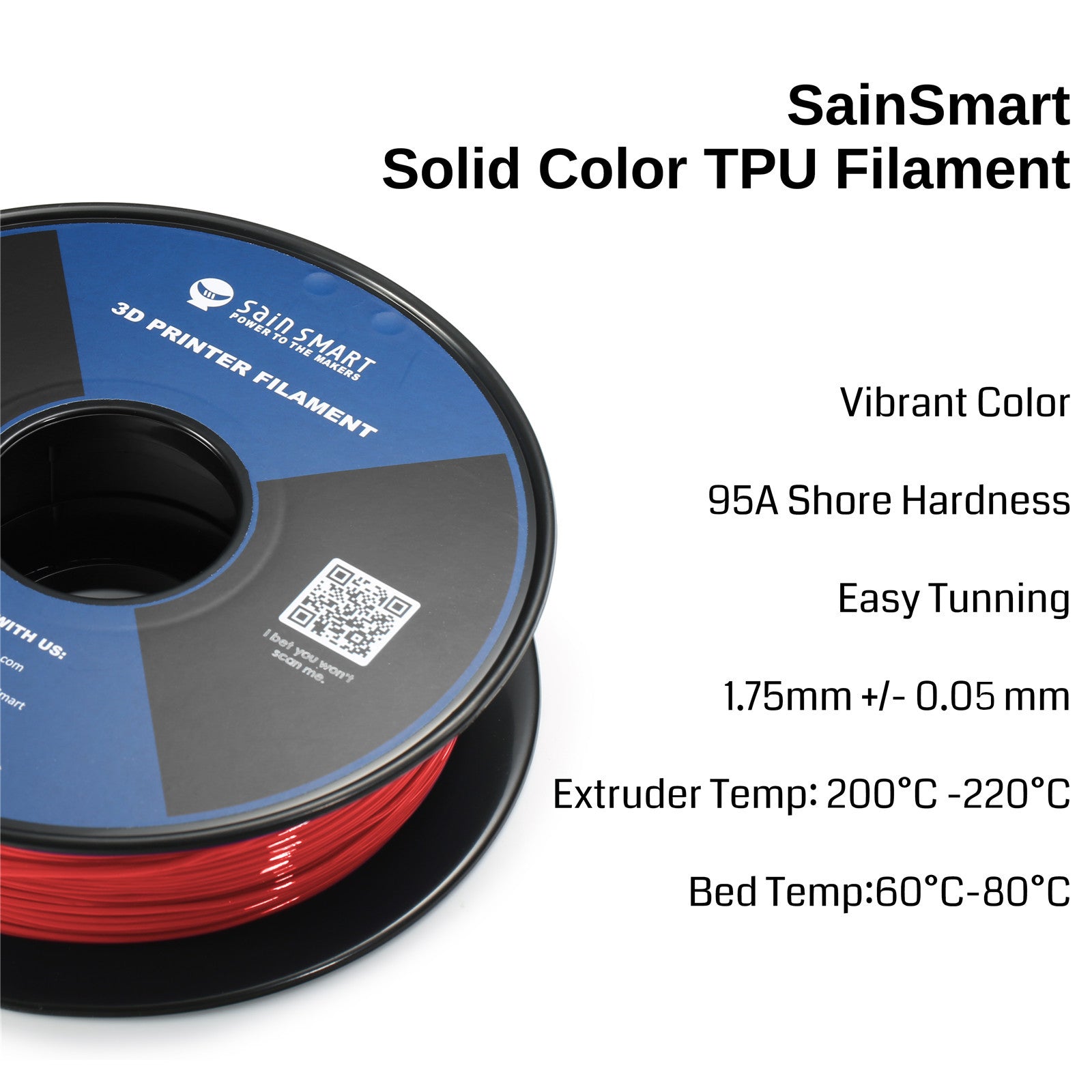 Neon Scarlet, Cyberpunk Color TPU 1.75mm Filament 0.8kg/1.76lb SainSmart.com