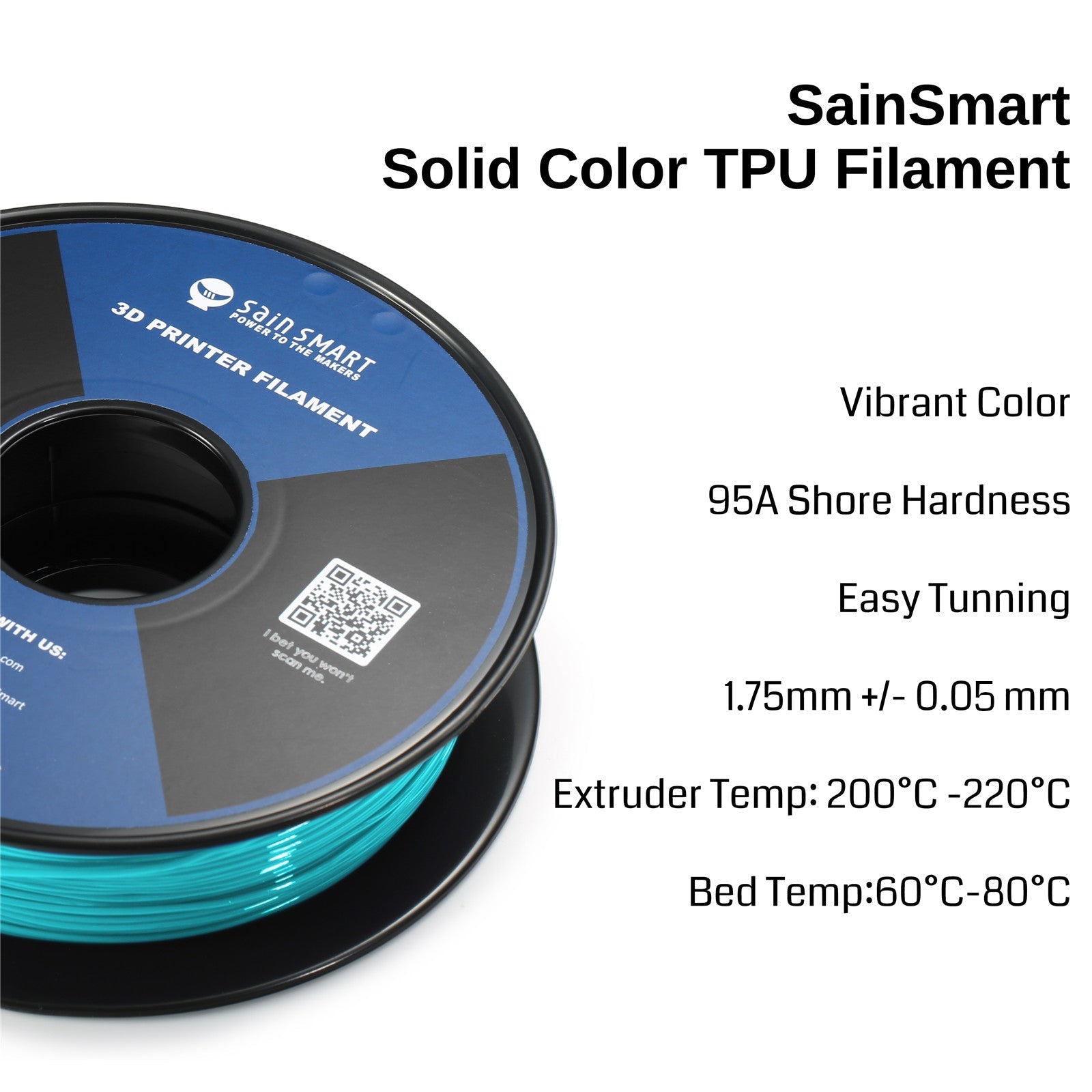 Neon Cyan, Cyberpunk Color TPU Filament 1.75mm 0.8kg/1.76lb SainSmart.com