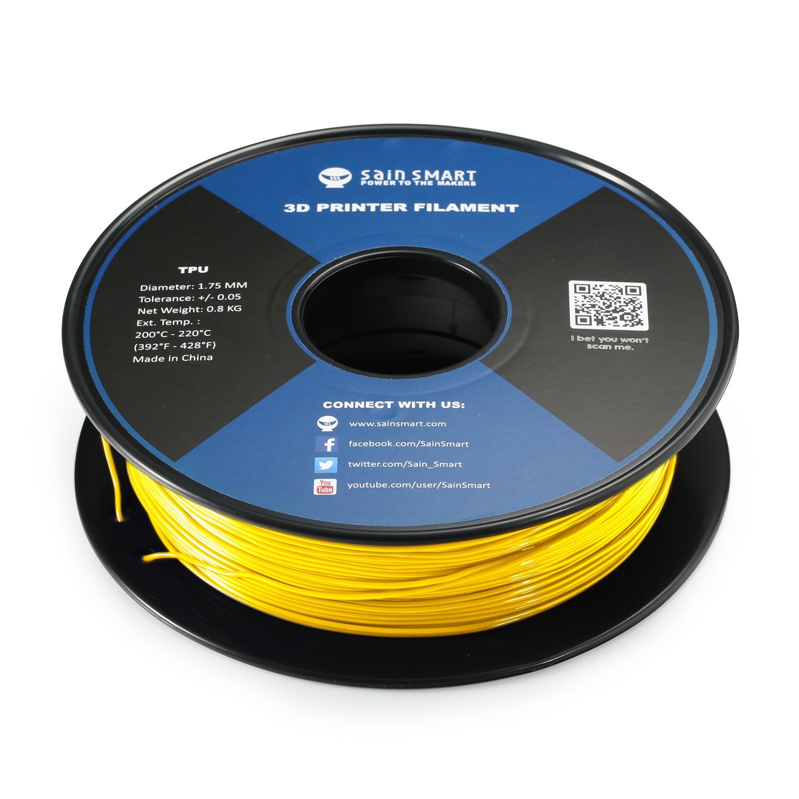 Neon Yellow, Cyberpunk Color TPU 1.75mm Filament 0.8kg/1.76lb SainSmart.com