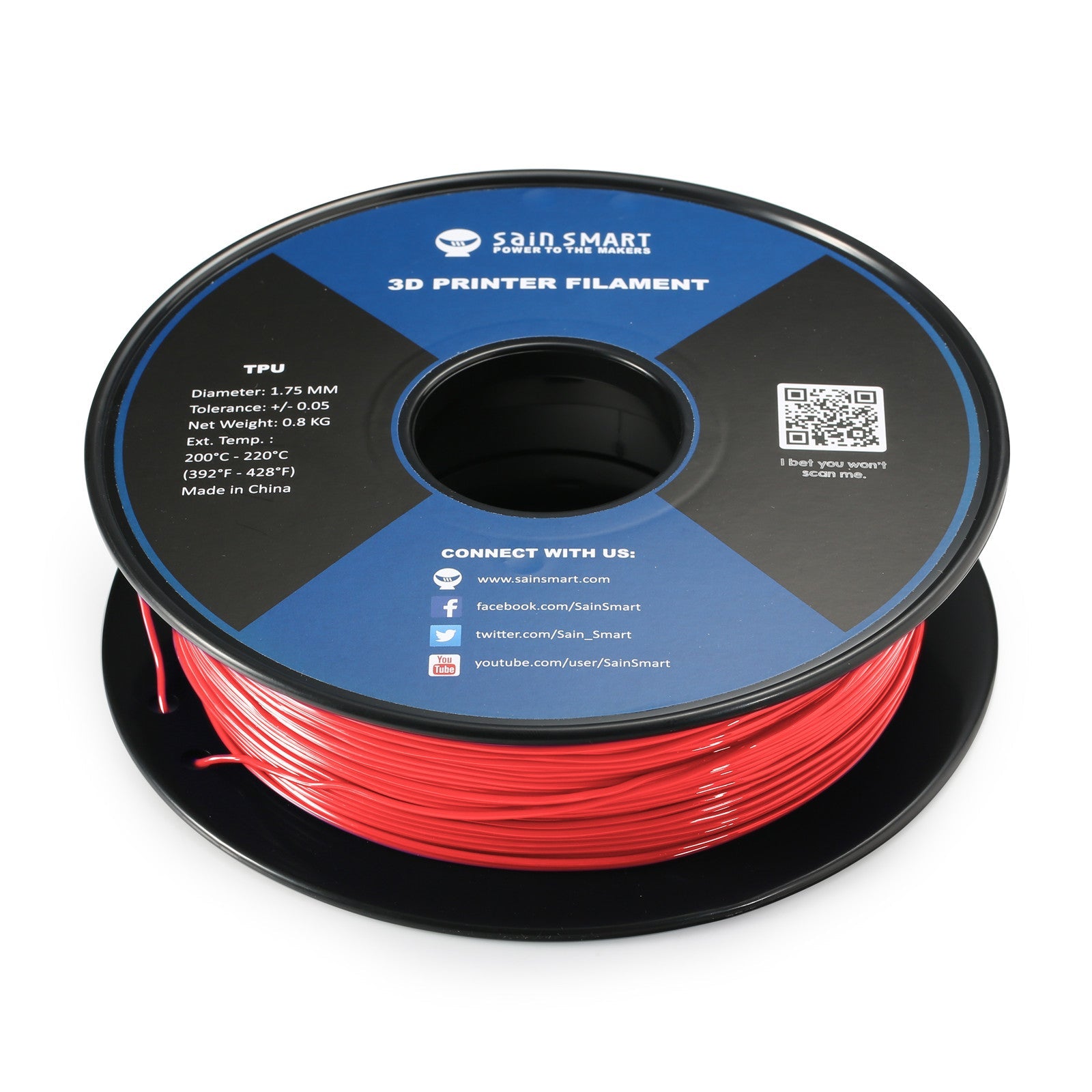 Neon Scarlet, Cyberpunk Color TPU 1.75mm Filament 0.8kg/1.76lb SainSmart.com