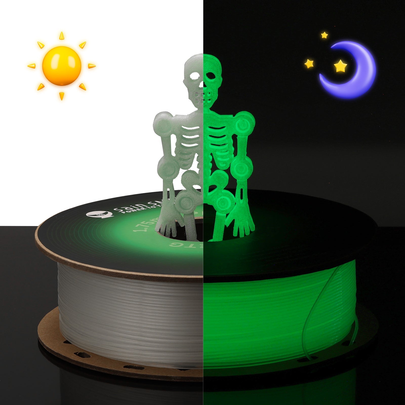 Glow-in-the-dark Green 1.75mm PRO-3 PETG Filament, 1kg SainSmart.com
