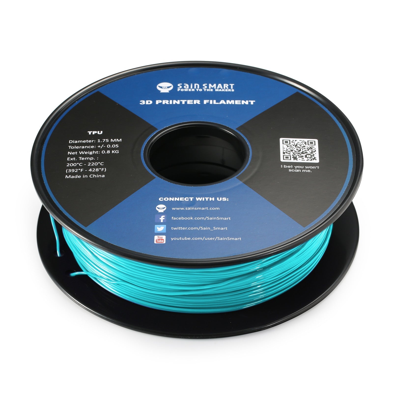 Neon Cyan, Cyberpunk Color TPU Filament 1.75mm 0.8kg/1.76lb SainSmart.com