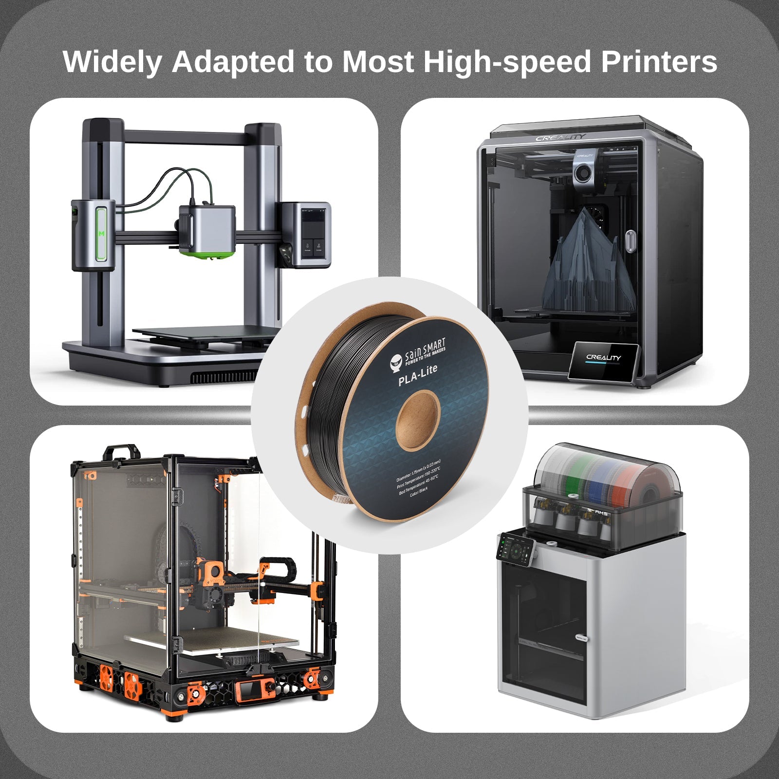 GT-3 High Speed PLA-Lite Filament 1.75mm, 1KG, ±0.03mm, Black/White SainSmart.com