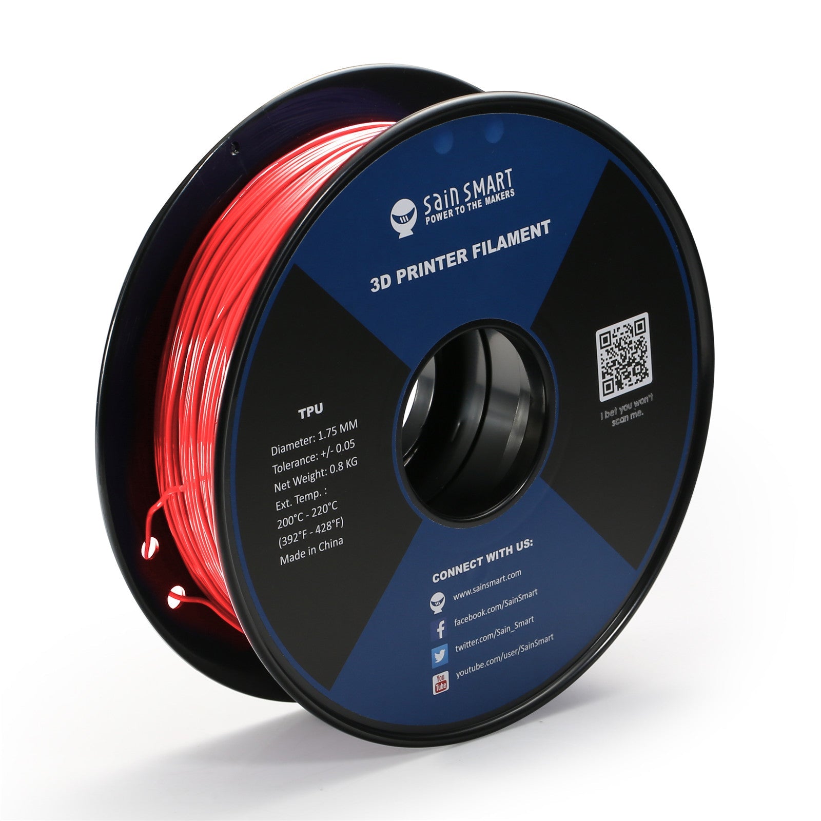 Neon Scarlet, Cyberpunk Color TPU 1.75mm Filament 0.8kg/1.76lb SainSmart.com