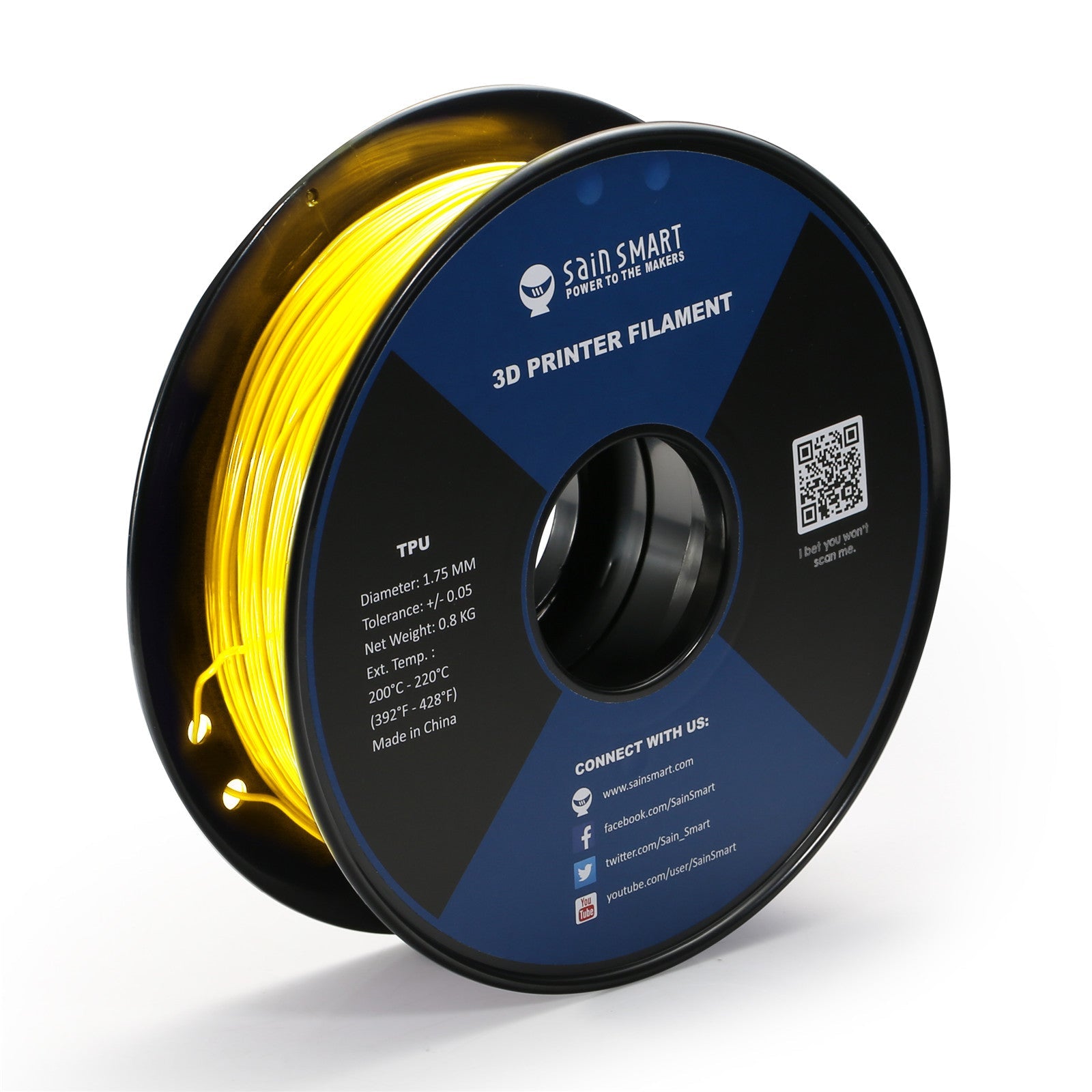 Neon Yellow, Cyberpunk Color TPU 1.75mm Filament 0.8kg/1.76lb SainSmart.com