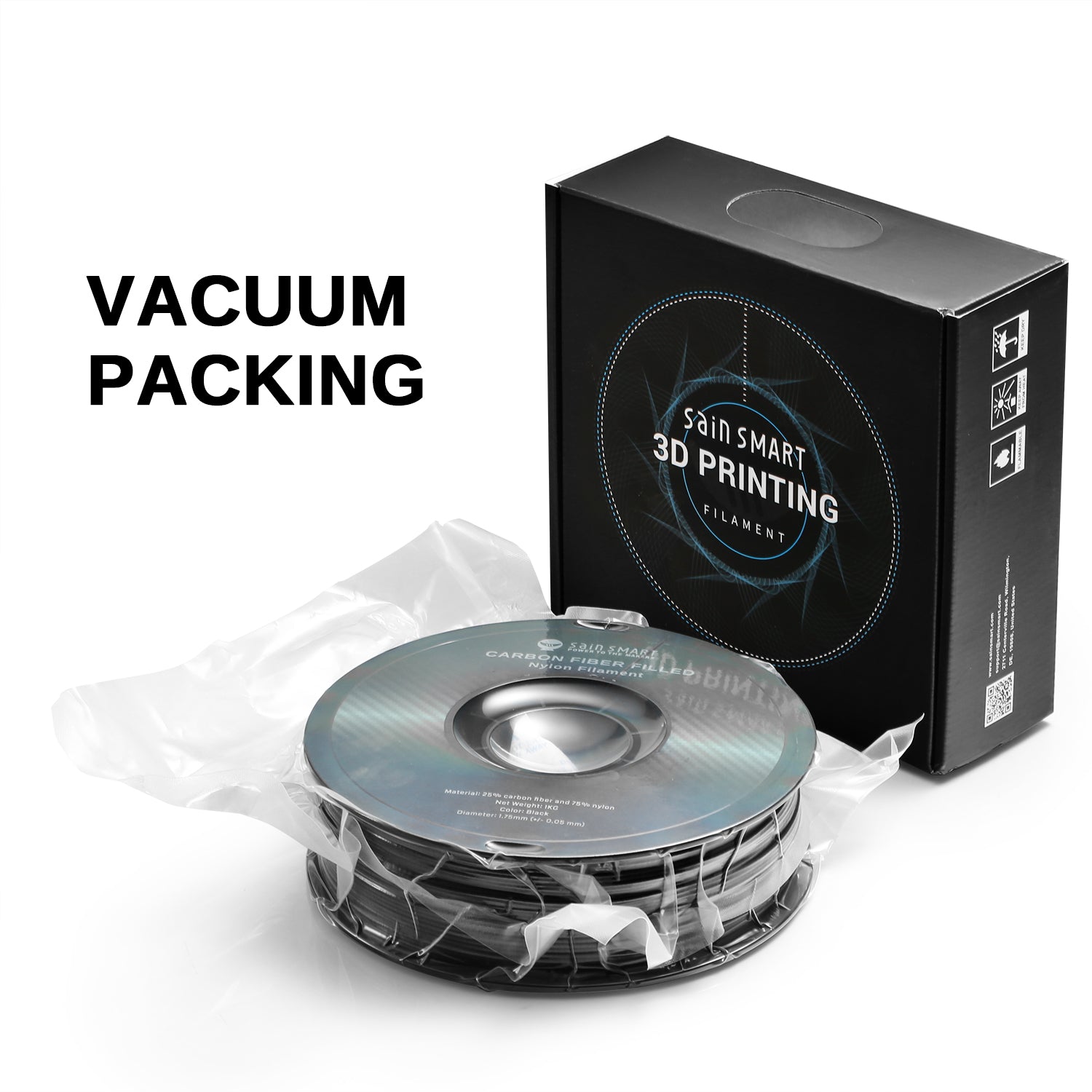 Nylon+ Carbon Fiber Filament 1.75mm 1kg/2.2lb, Black SainSmart.com