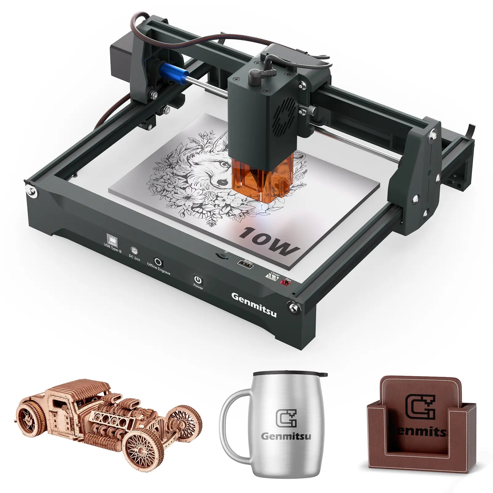 Kortek Laser Engraver Machine, 2.5W/5W/10W, ±0.01mm High Precision, IR Laser Compatible, Portable CNC Laser Cutter SainSmart.com