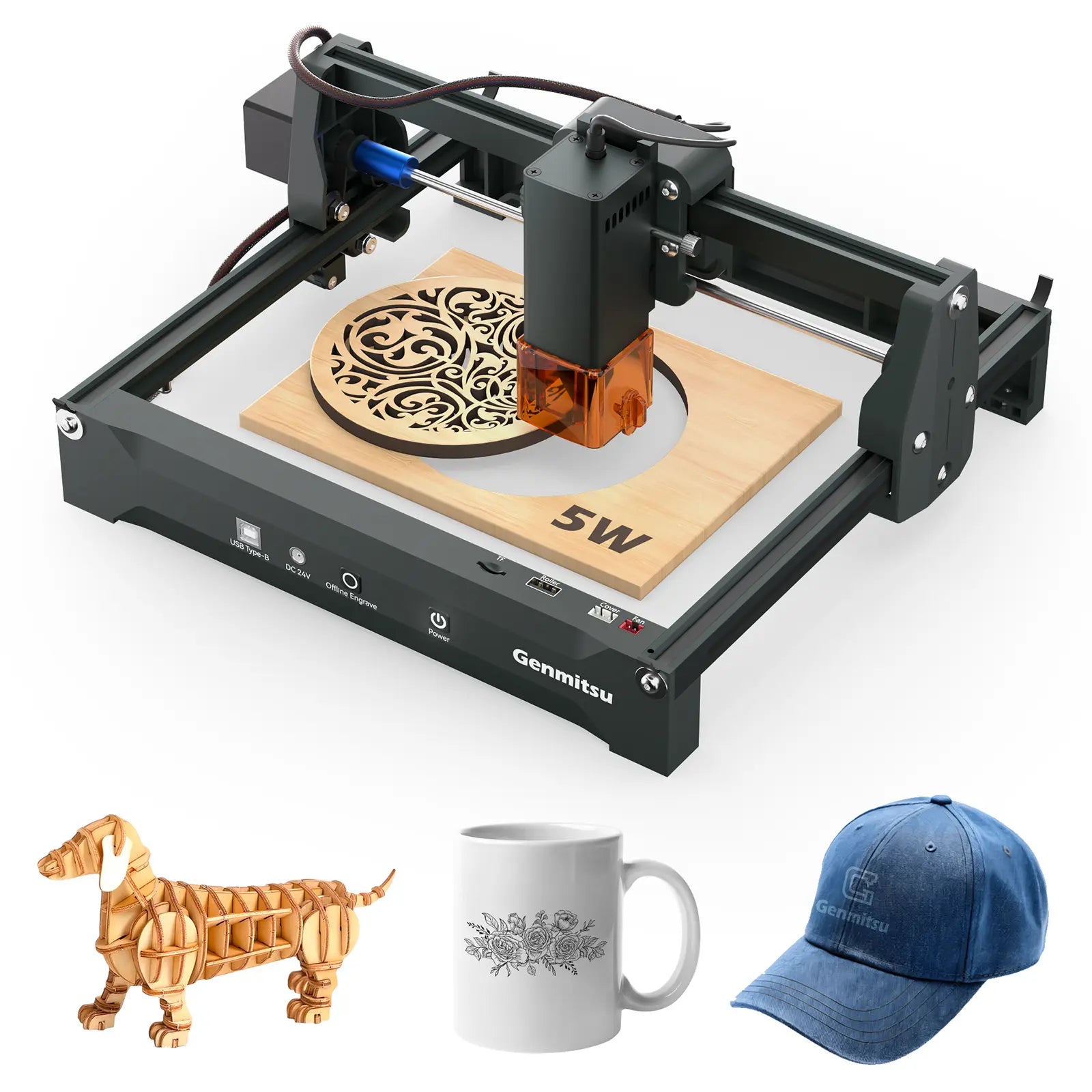 Kortek Laser Engraver Machine, 2.5W/5W/10W, ±0.01mm High Precision, IR Laser Compatible, Portable CNC Laser Cutter SainSmart.com