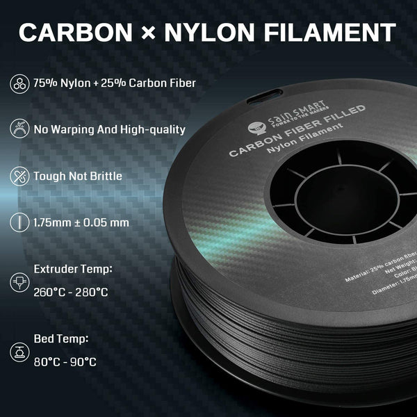 SainSmart Nylon+ Carbon Fiber Filament – 1.75mm, 1kg (2.2 lb), Black SainSmart.com