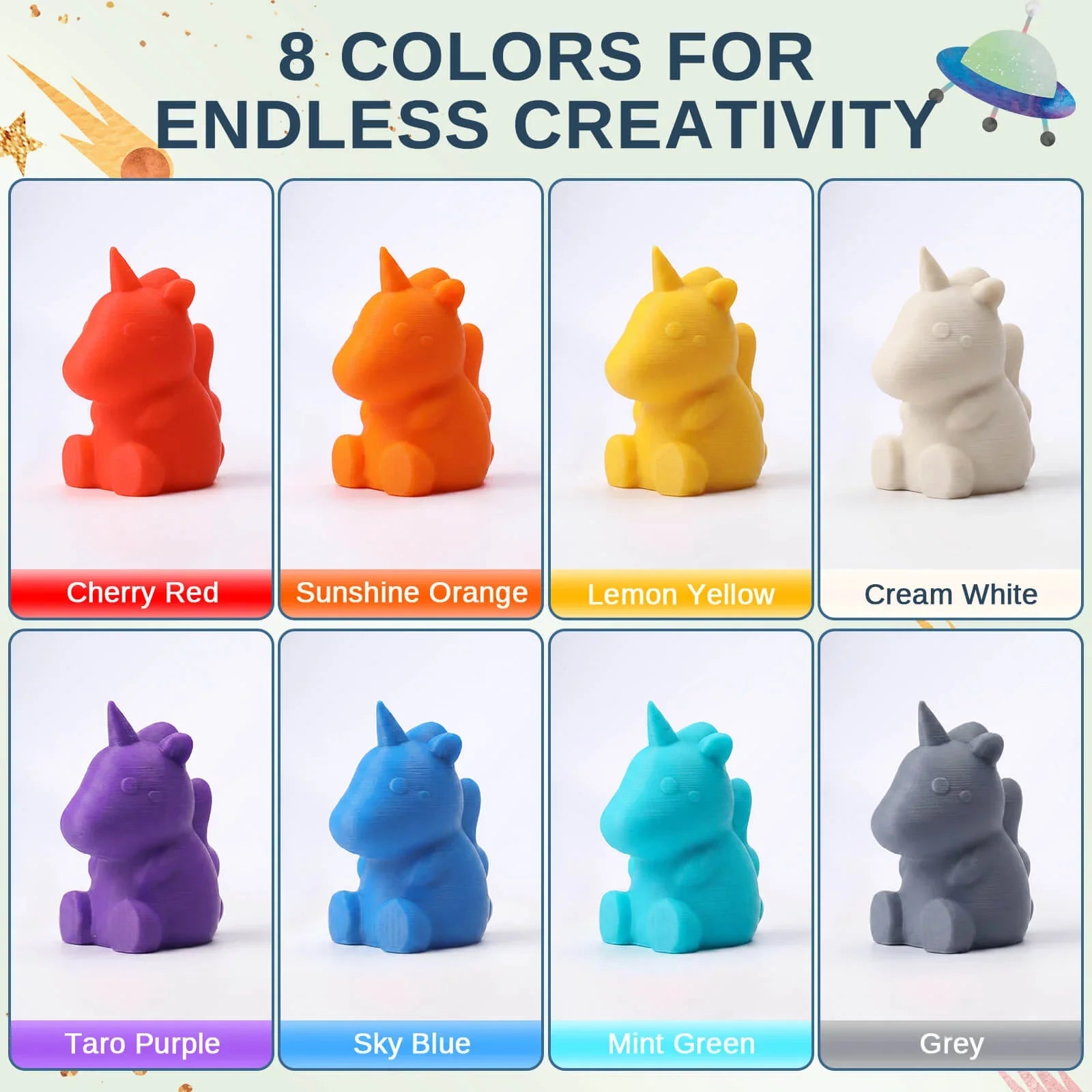 PLA Filament 1.75mm, Planet Explorer 8-Color Mini Spool Bundle, 250g Each, High-Speed PLA, +/-0.02mm Accuracy, Easy-to-Print, Compatible with Most FDM 3D Printers SainSmart.com