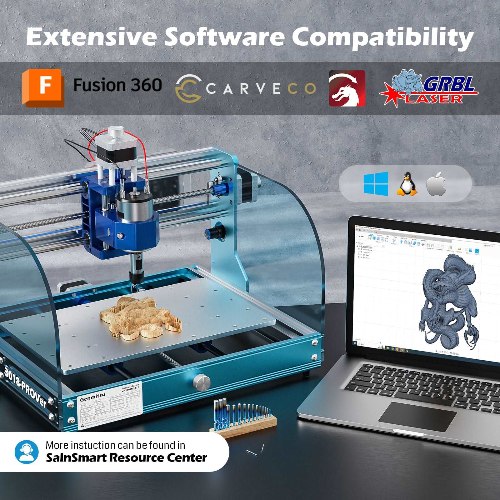 3018-PROVer V2 Desktop CNC Router Kit, Semi Assembled For Entry Level User SainSmart.com