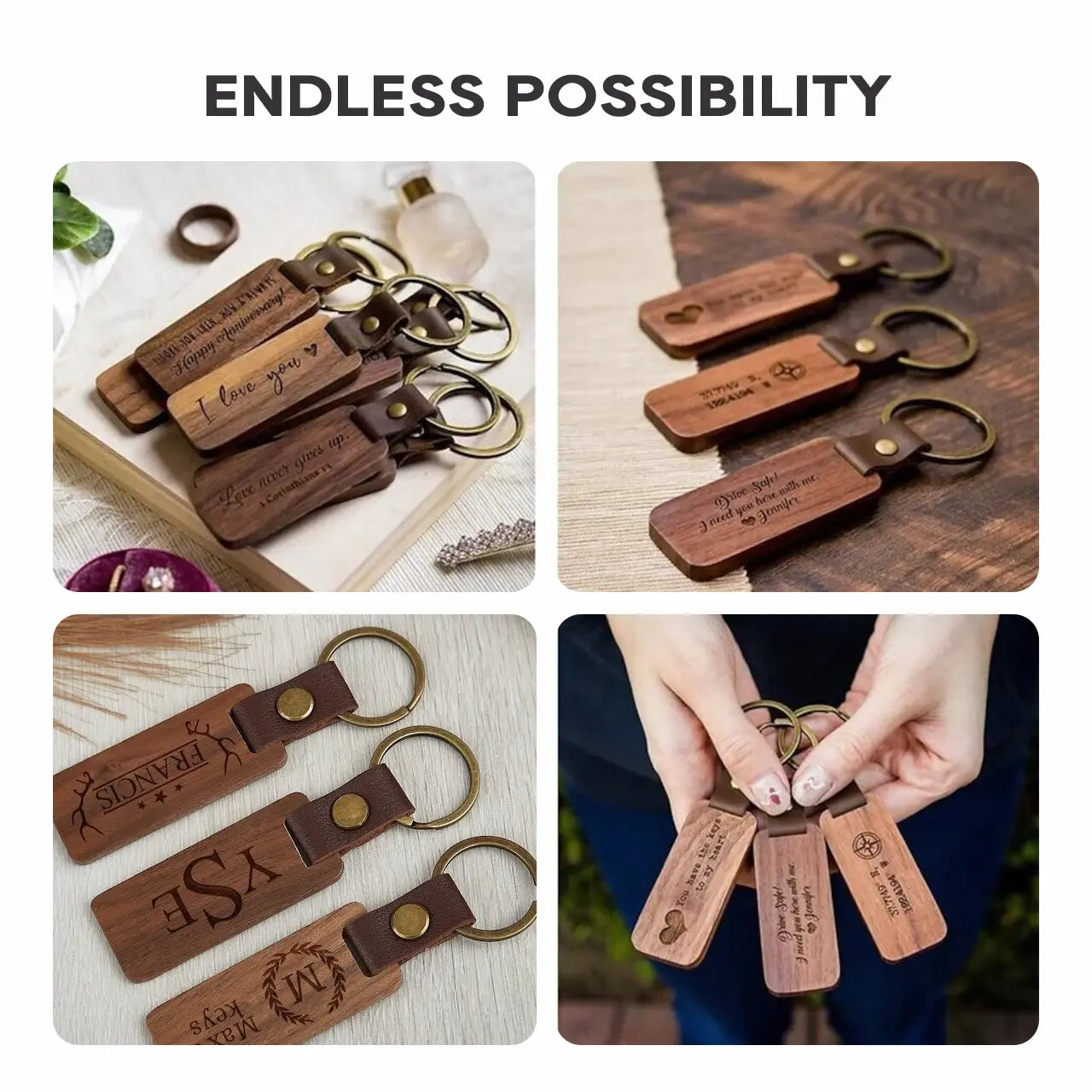 ComMarker Rectangular Walnut Keychain (10pcs)
