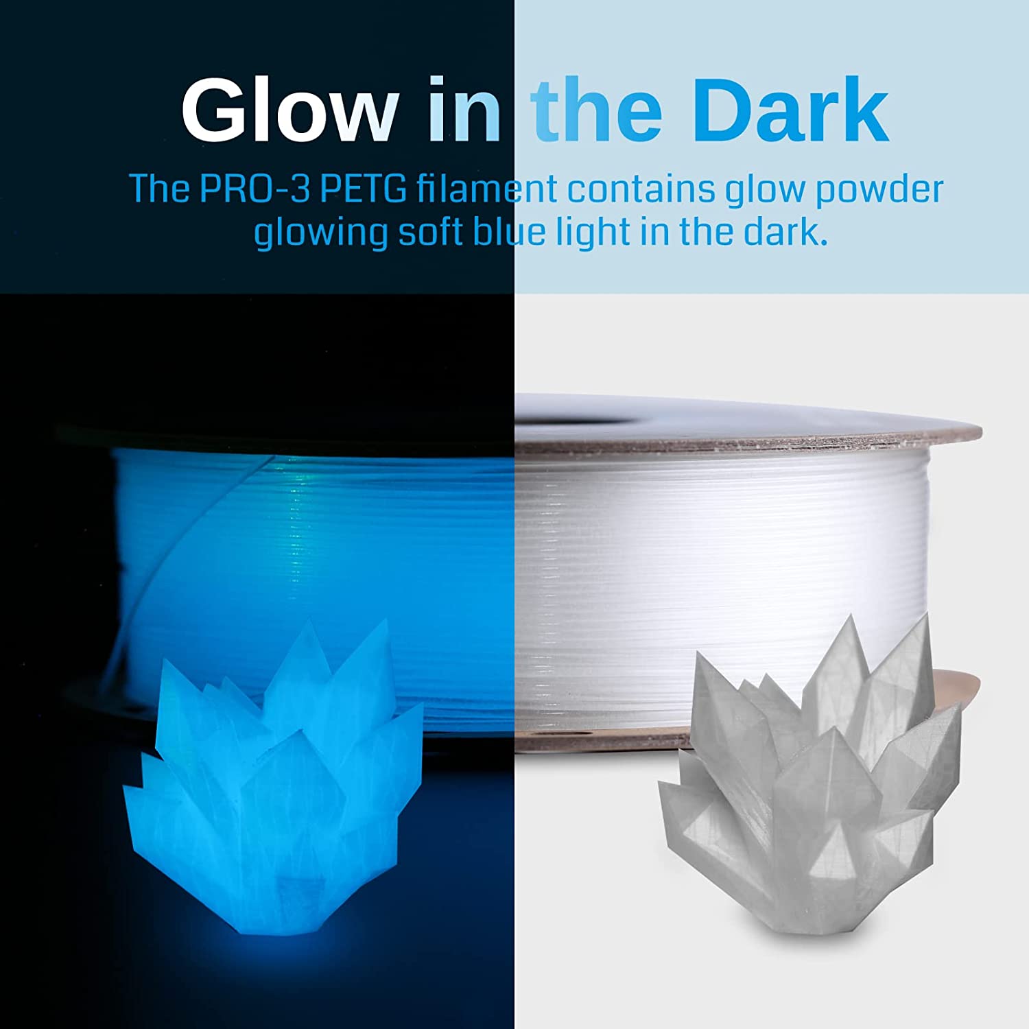 Glow-in-the-dark Blue 1.75mm PRO-3 PETG Filament, 1kg SainSmart.com