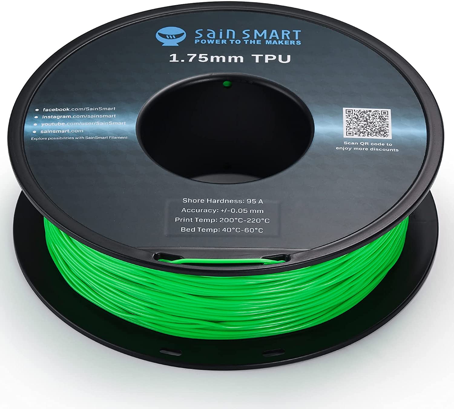 Neon Green, Cyberpunk Color TPU Filament 1.75mm 0.8kg/1.76lb SainSmart.com