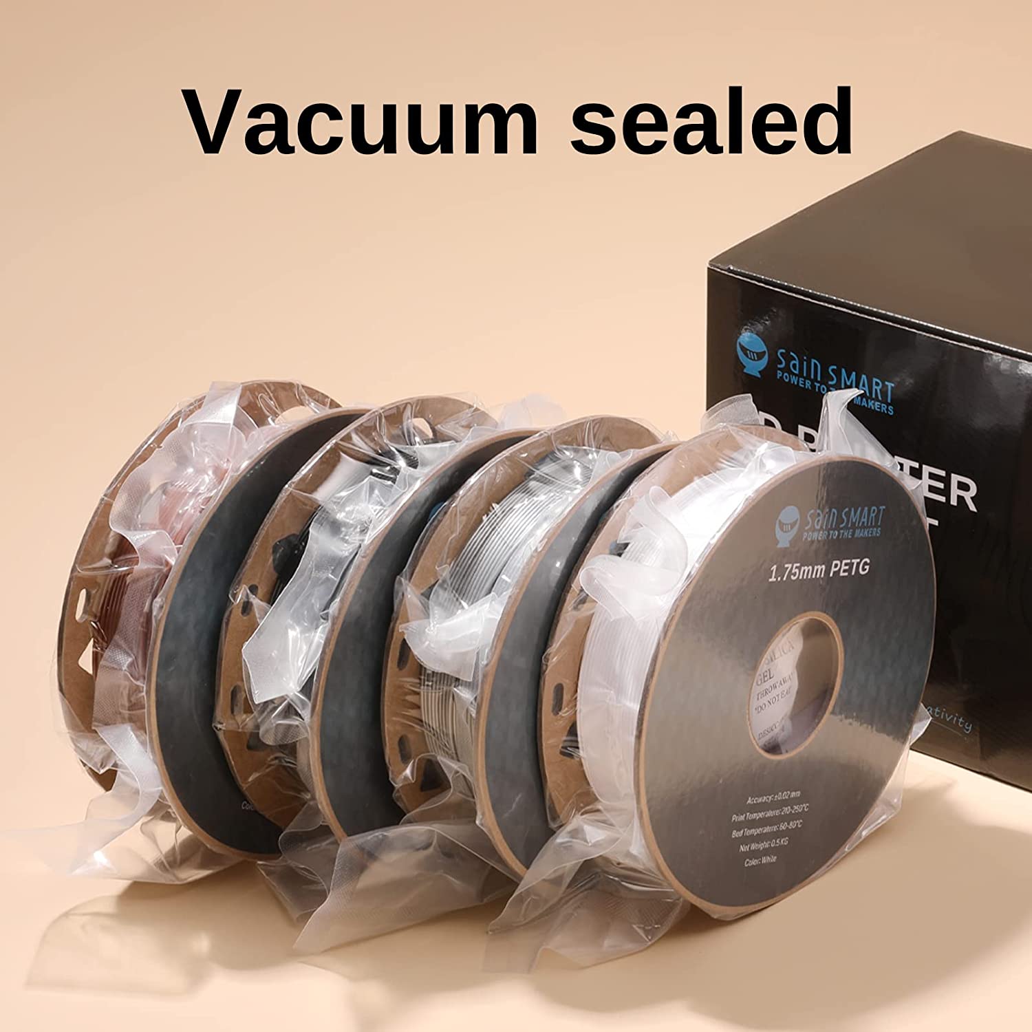 Black, White, Brown, Silver 1.75mm PRO-3 PETG Filament, 500g x 4pack SainSmart.com