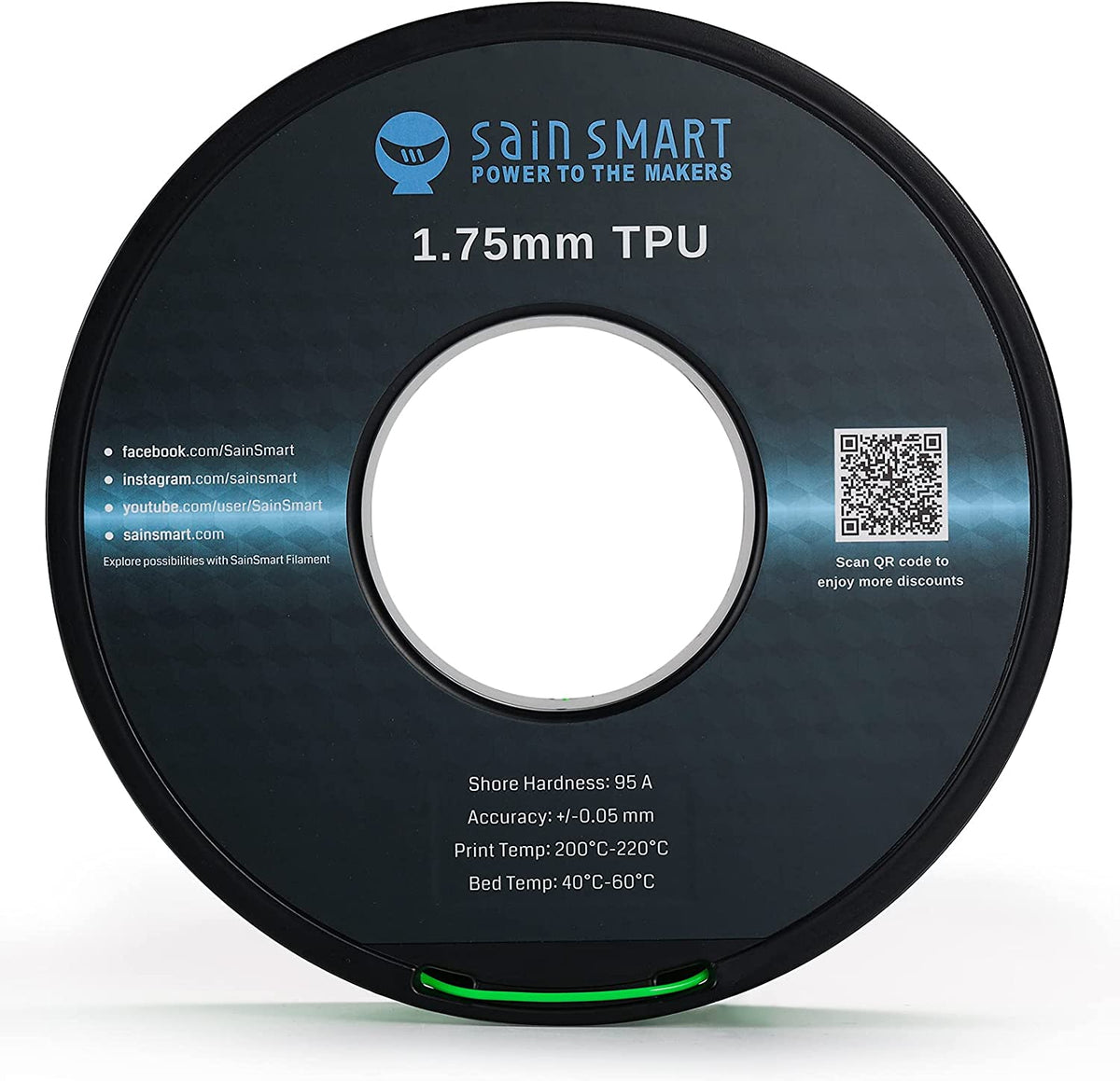 SainSmart Neon Green Cyberpunk TPU Filament – 1.75mm, 0.8kg (1.76 lb), 95A Shore Hardness SainSmart.com
