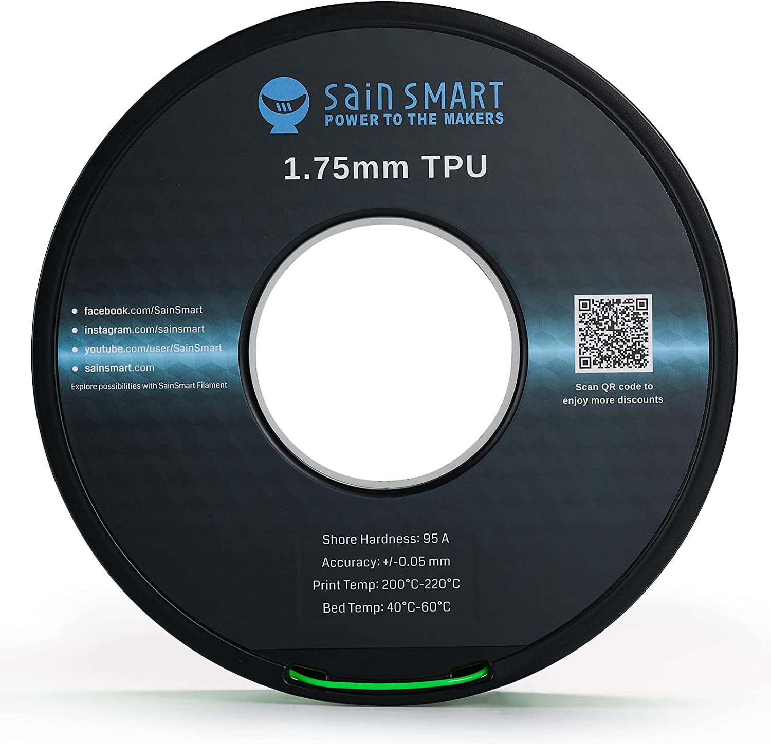Neon Green, Cyberpunk Color TPU Filament 1.75mm 0.8kg/1.76lb SainSmart.com