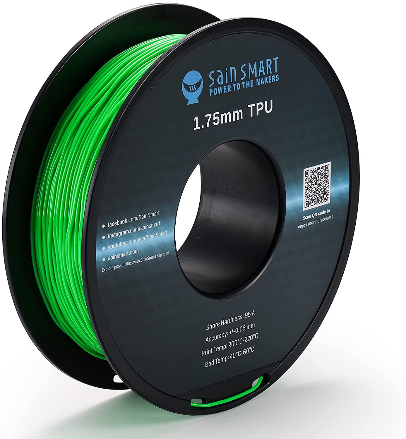 Neon Green, Cyberpunk Color TPU Filament 1.75mm 0.8kg/1.76lb SainSmart.com