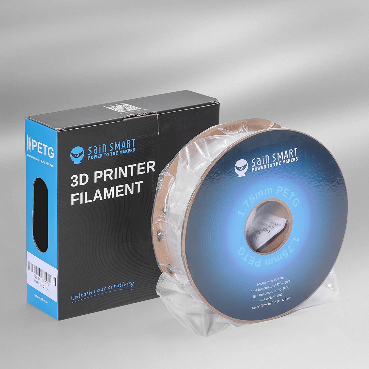 Glow-in-the-dark Blue 1.75mm PRO-3 PETG Filament, 1kg SainSmart.com