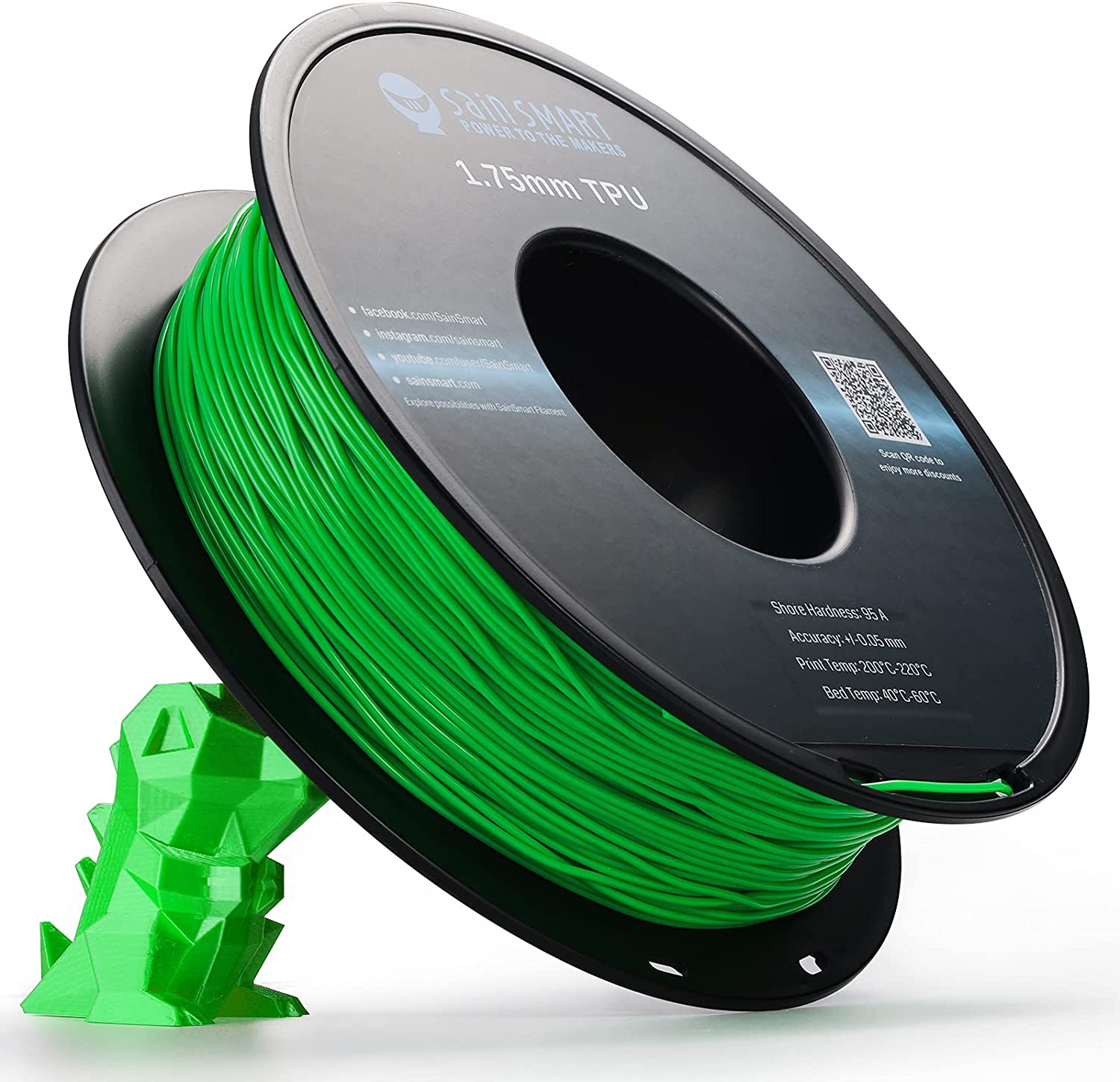 Neon Green, Cyberpunk Color TPU Filament 1.75mm 0.8kg/1.76lb SainSmart.com