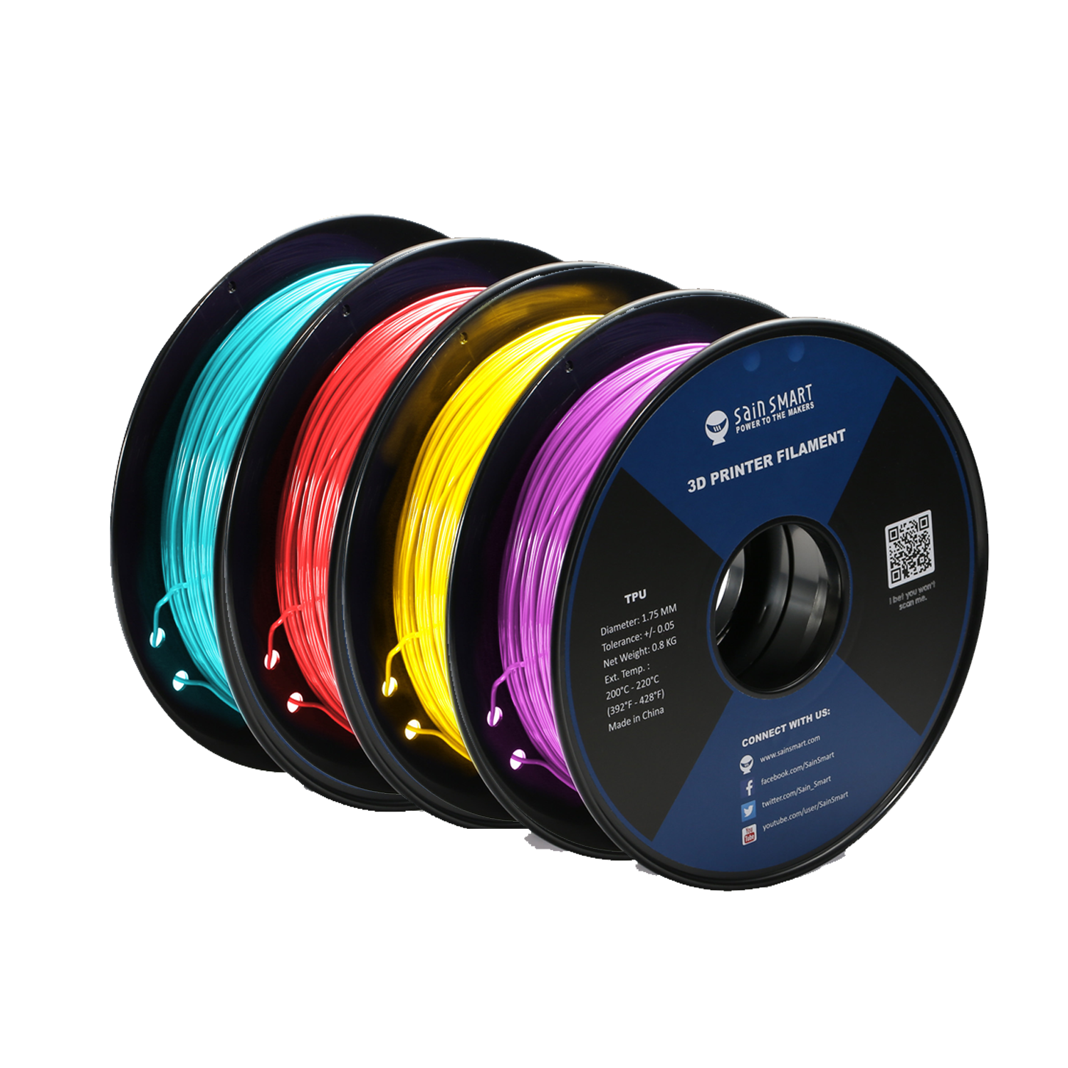 Neon Color TPU Filament Bundle Kit, Cyberpunk Color 1.75mm 0.8kg/1.76lb SainSmart.com