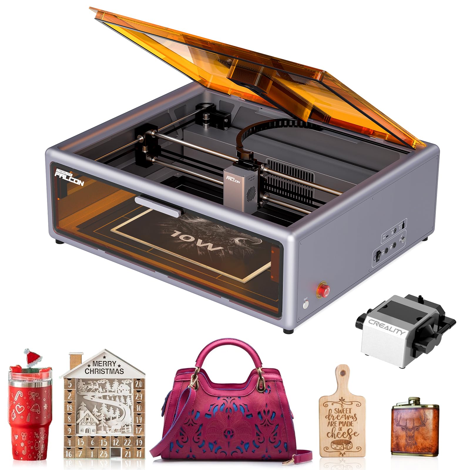 Creality Falcon A1 10W Laser Engraver, Enclosed Laser Cutter with Air Assist, HD Camera Positioning, Beginner-friendly, Class 1 Safety Laser Engravering Machine for Wood and Metal, Acrylic SainSmart.com