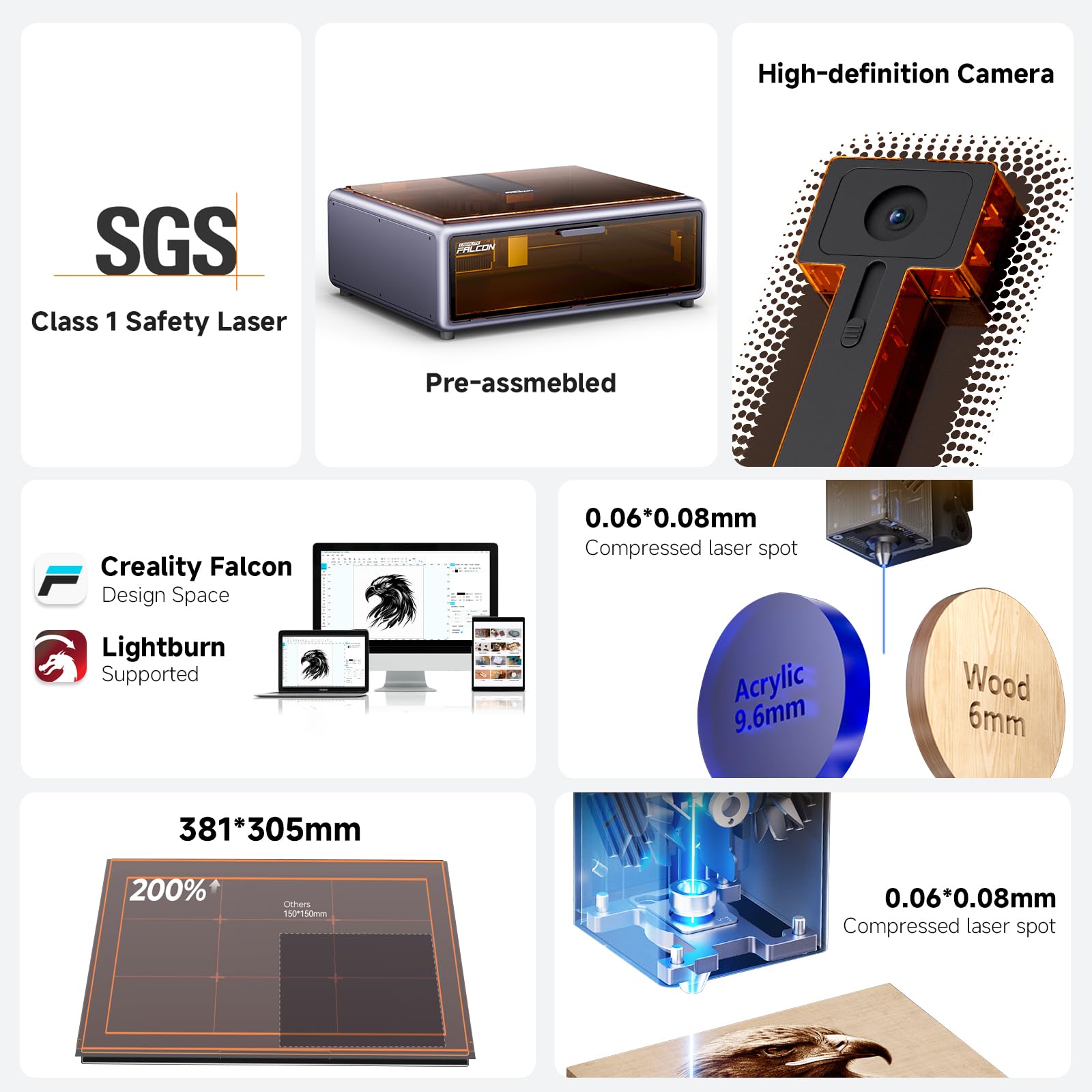 Creality Falcon A1 10W Laser Engraver, Enclosed Laser Cutter with Air Assist, HD Camera Positioning, Beginner-friendly, Class 1 Safety Laser Engravering Machine for Wood and Metal, Acrylic SainSmart.com