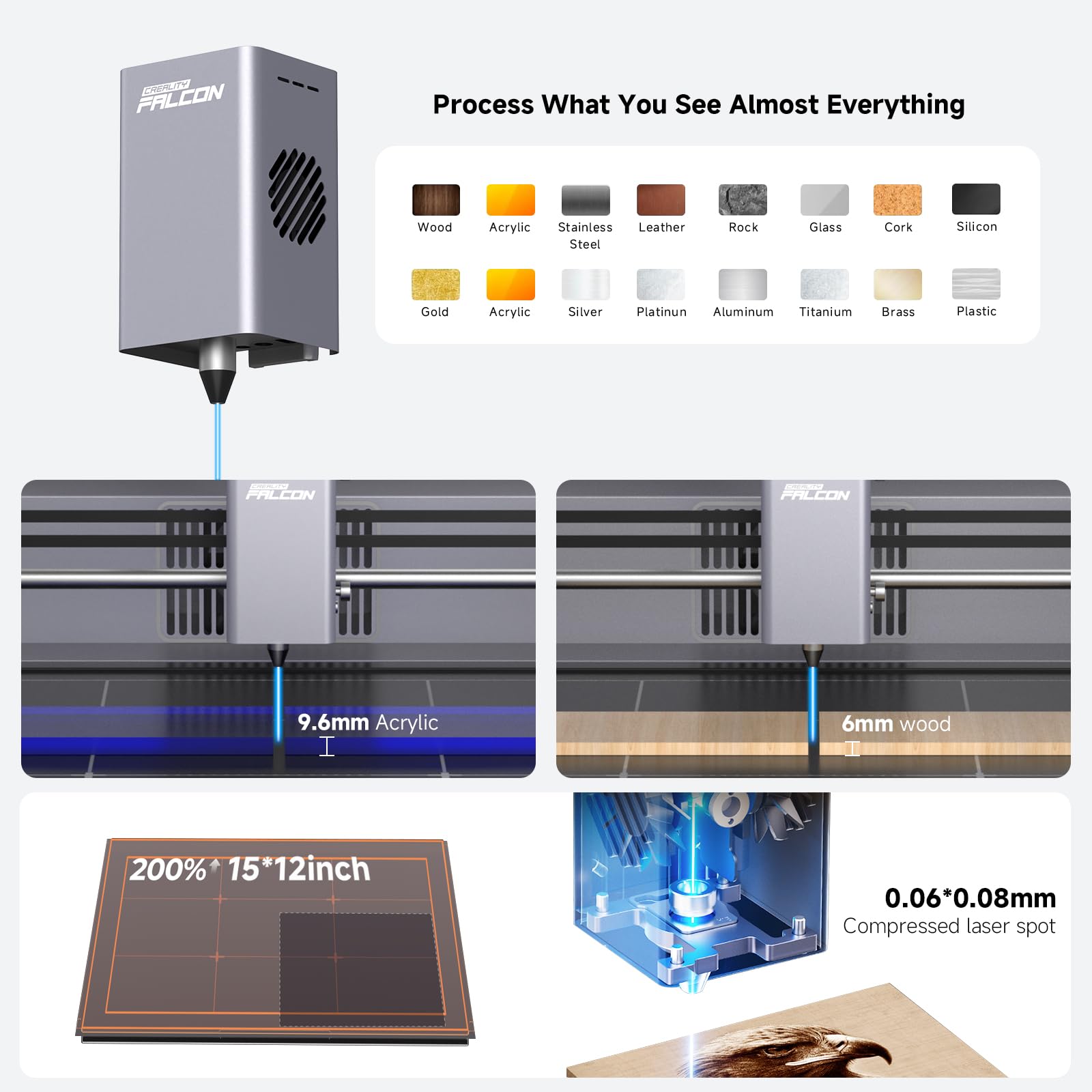 Creality Falcon A1 10W Laser Engraver, Enclosed Laser Cutter with Air Assist, HD Camera Positioning, Beginner-friendly, Class 1 Safety Laser Engravering Machine for Wood and Metal, Acrylic SainSmart.com