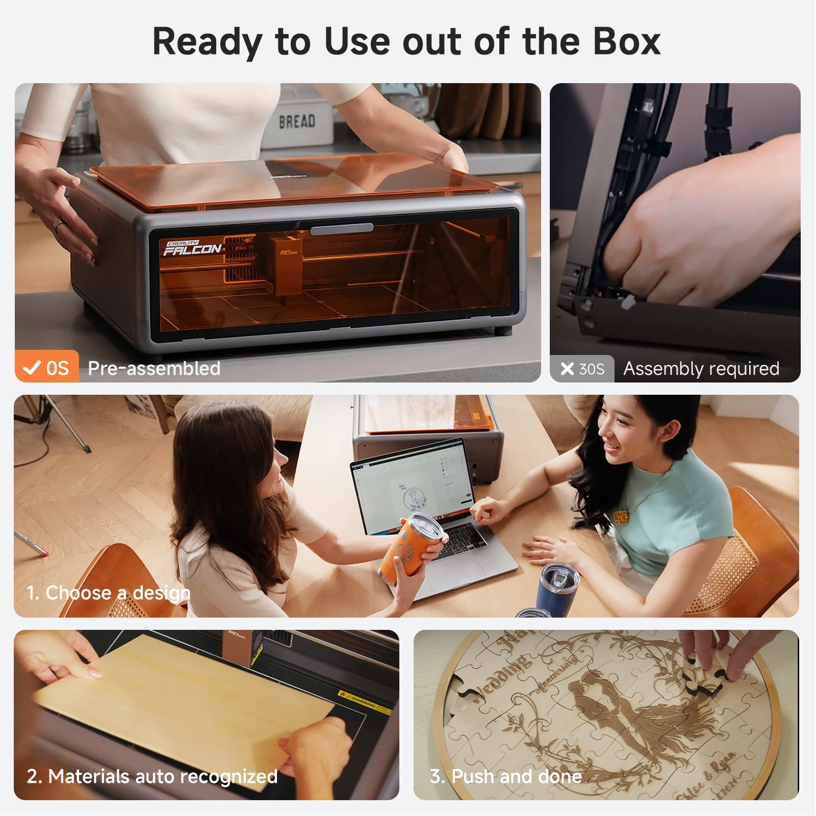 Creality Falcon A1 10W Laser Engraver, Enclosed Laser Cutter with Air Assist, HD Camera Positioning, Beginner-friendly, Class 1 Safety Laser Engravering Machine for Wood and Metal, Acrylic SainSmart.com