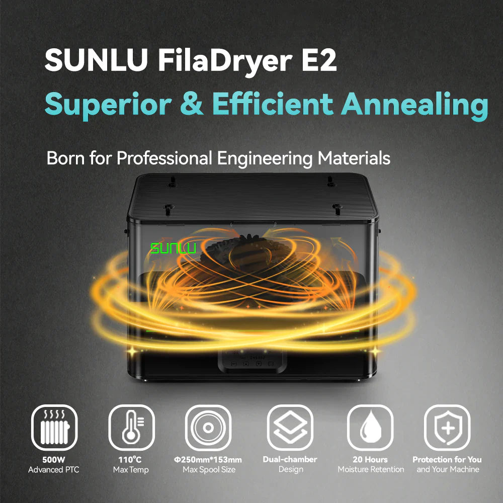 SUNLU FilaDryer E2, Professional Drying and Annealing, Up to 110℃/230°F, Born for Engineering 3D Printing Filaments SainSmart.com